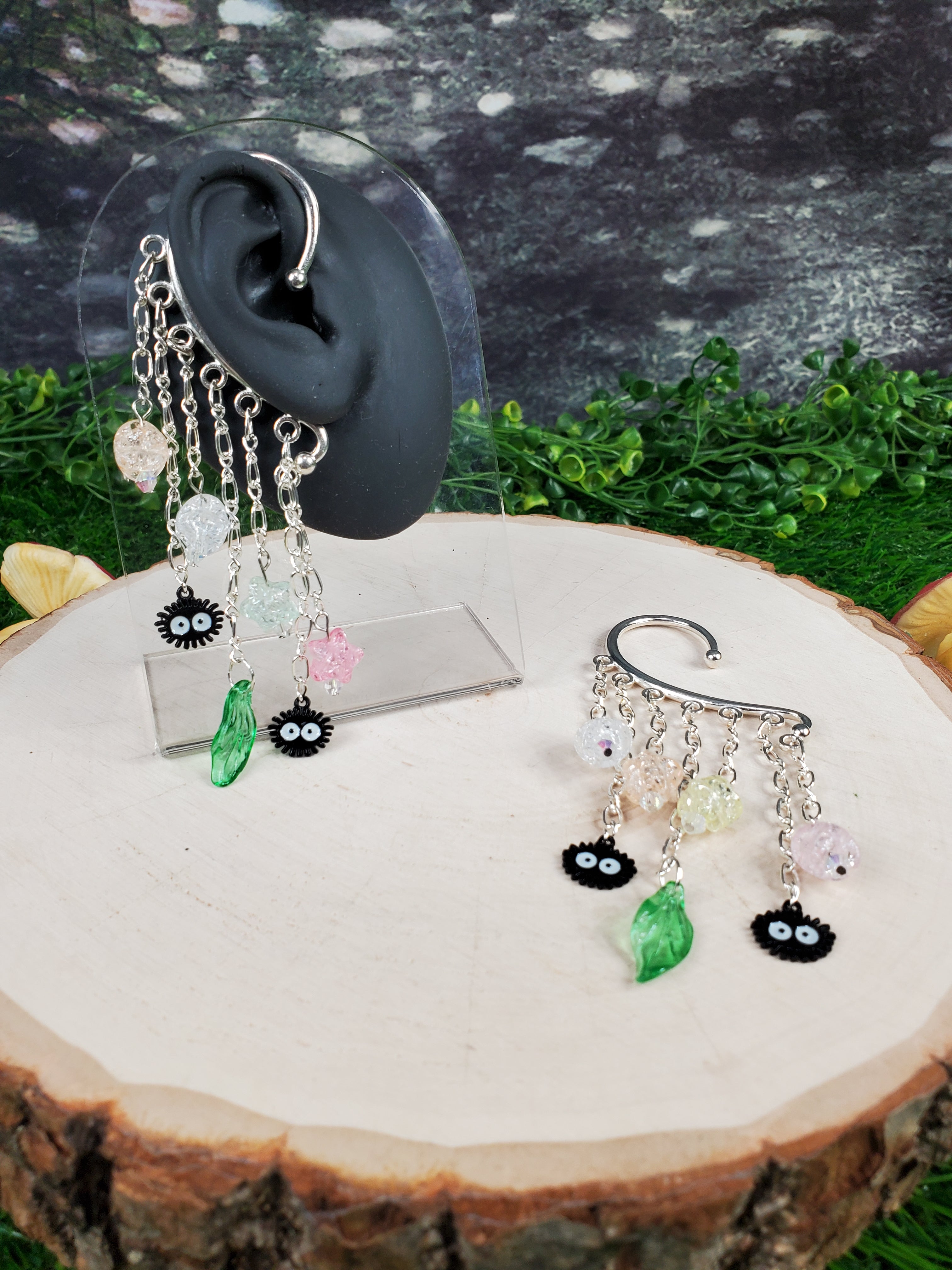 Soot Sprite Ear Cuff in Silver - Dust Bunny Dangle Chain