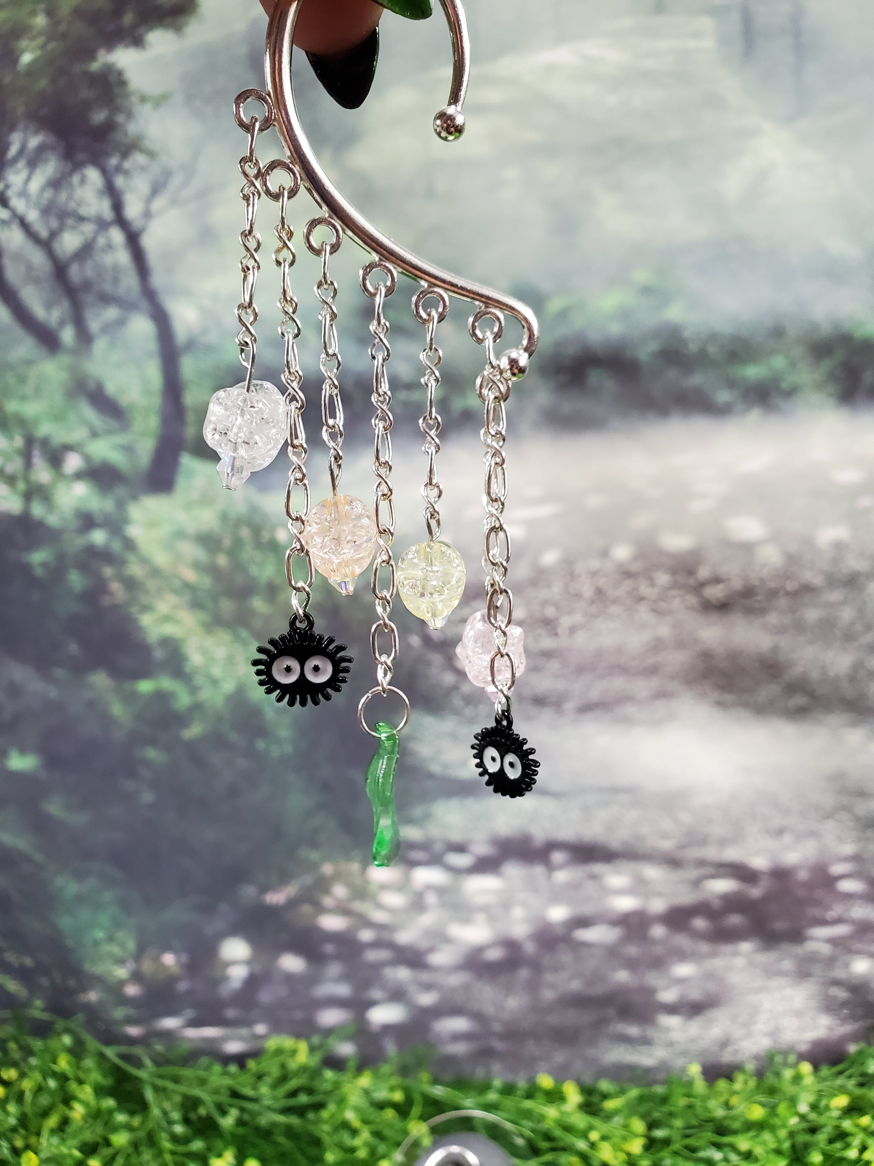 Soot Sprite Ear Cuff in Silver - Dust Bunny Dangle Chain