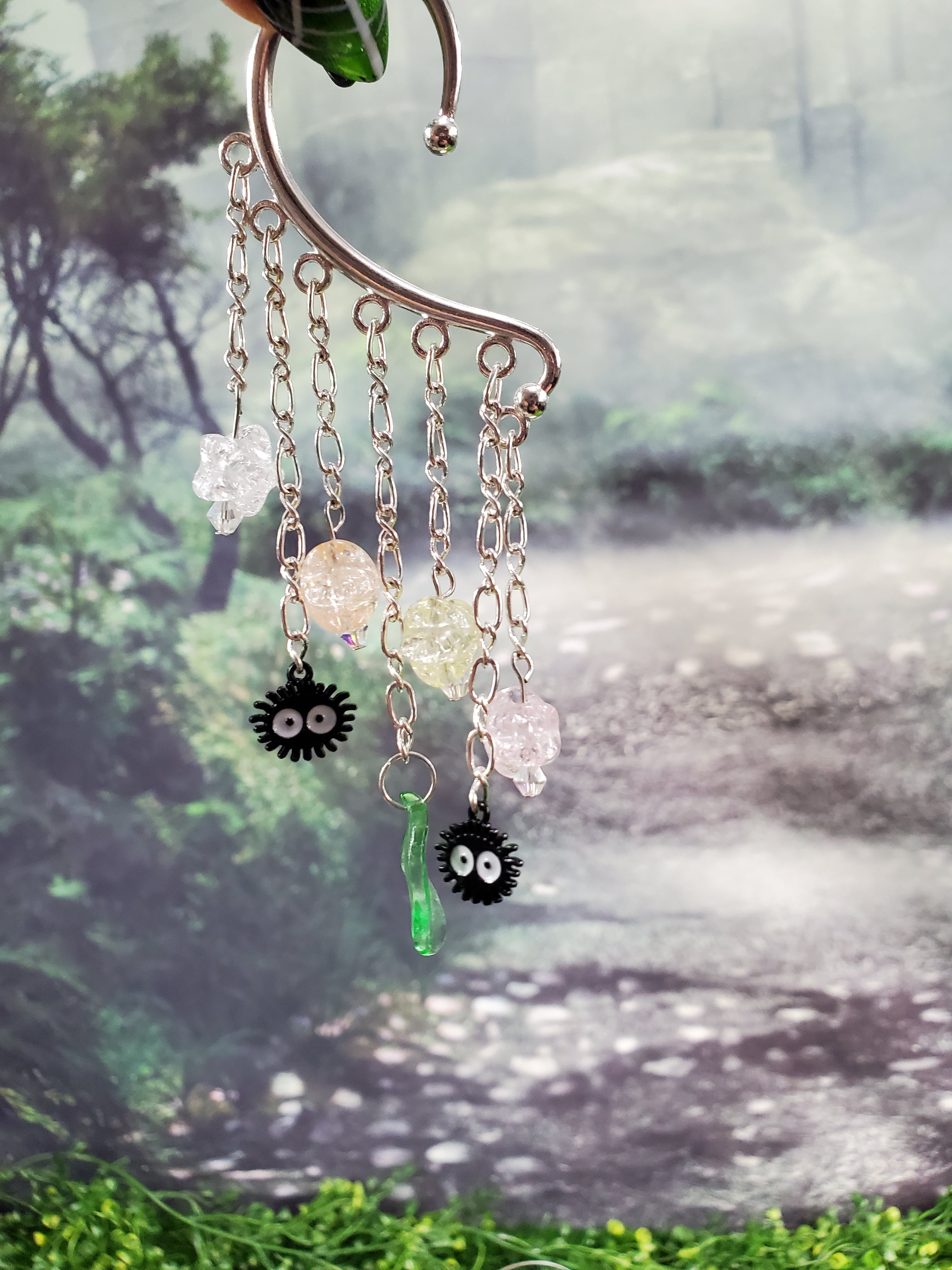 Soot Sprite Ear Cuff in Silver - Dust Bunny Dangle Chain