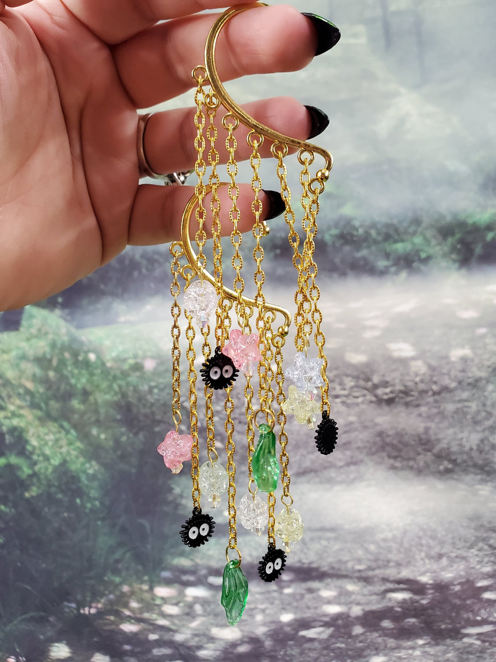 Soot Sprite Ear Cuff in Gold - Dust Bunny Dangle Chain