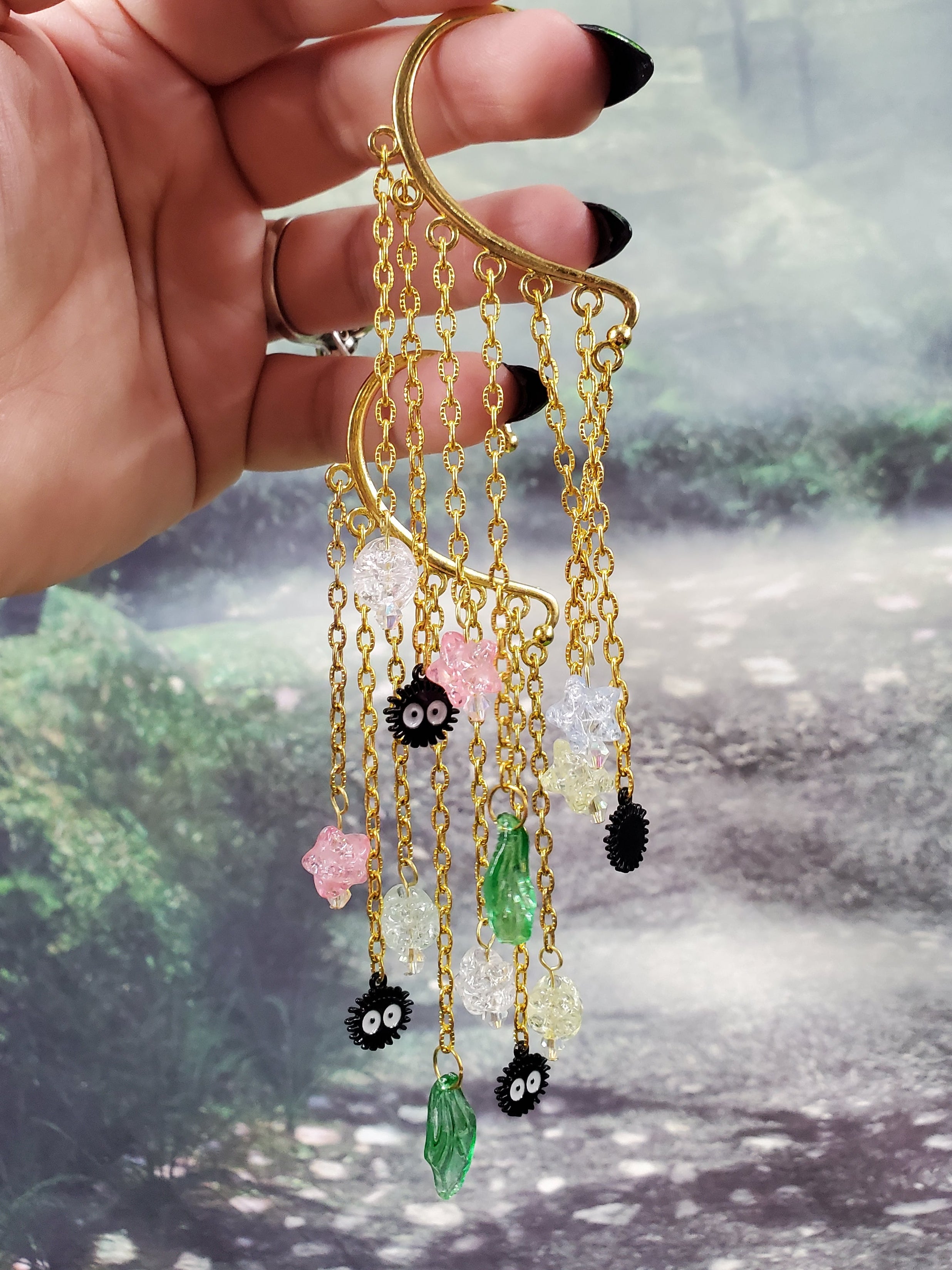 Soot Sprite Ear Cuff in Gold - Dust Bunny Dangle Chain