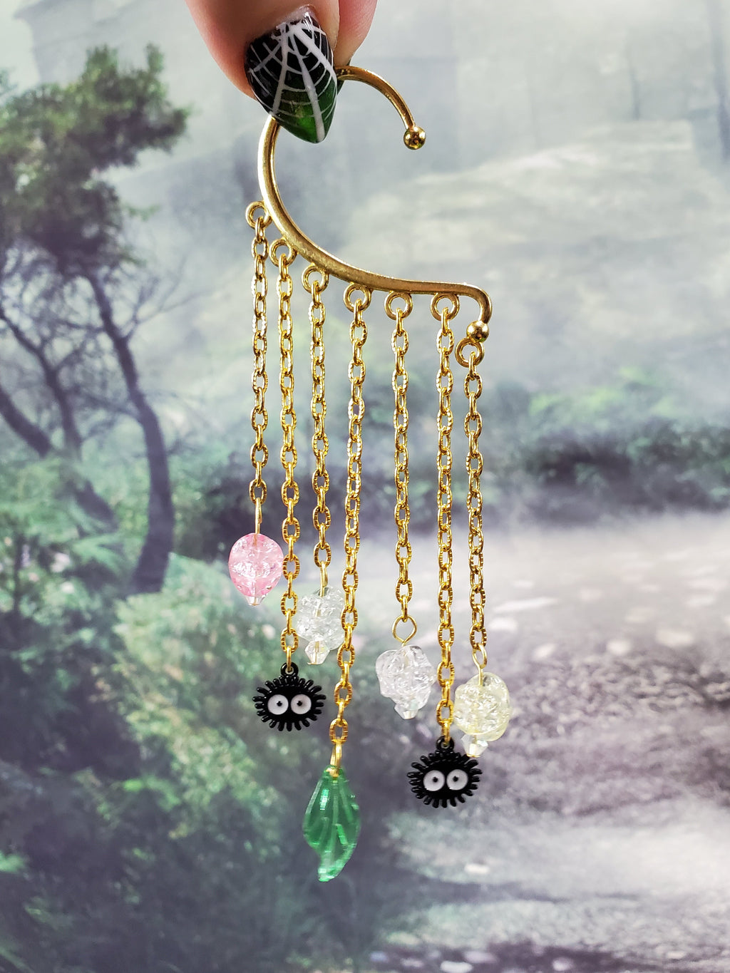 Soot Sprite Ear Cuff in Gold - Dust Bunny Dangle Chain