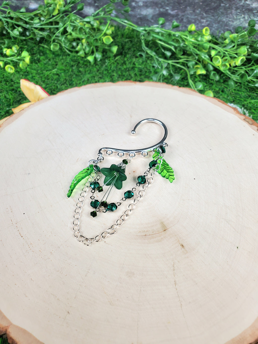 Fairy Flower Ear Cuff in Silver - Flower Dangle Chain
