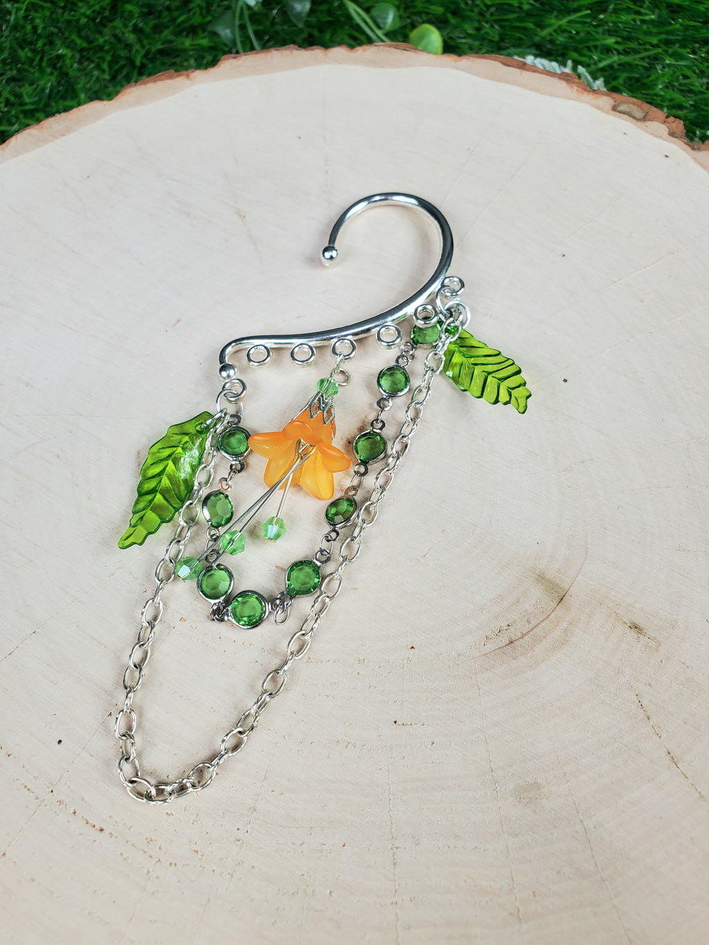 Fairy Flower Ear Cuff in Silver - Flower Dangle Chain