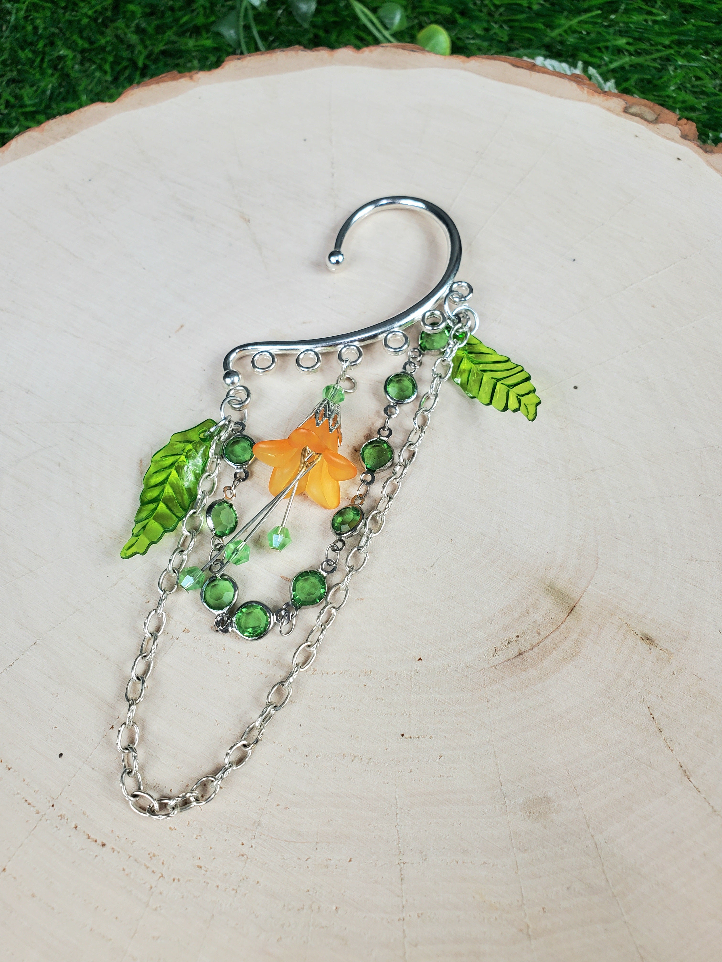 Fairy Flower Ear Cuff in Gold - Flower Dangle Chain