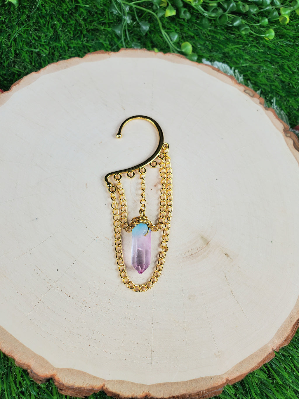 Crystal Point Ear Cuffs -Gold Ear Cuffs - Dangle Chain Earring