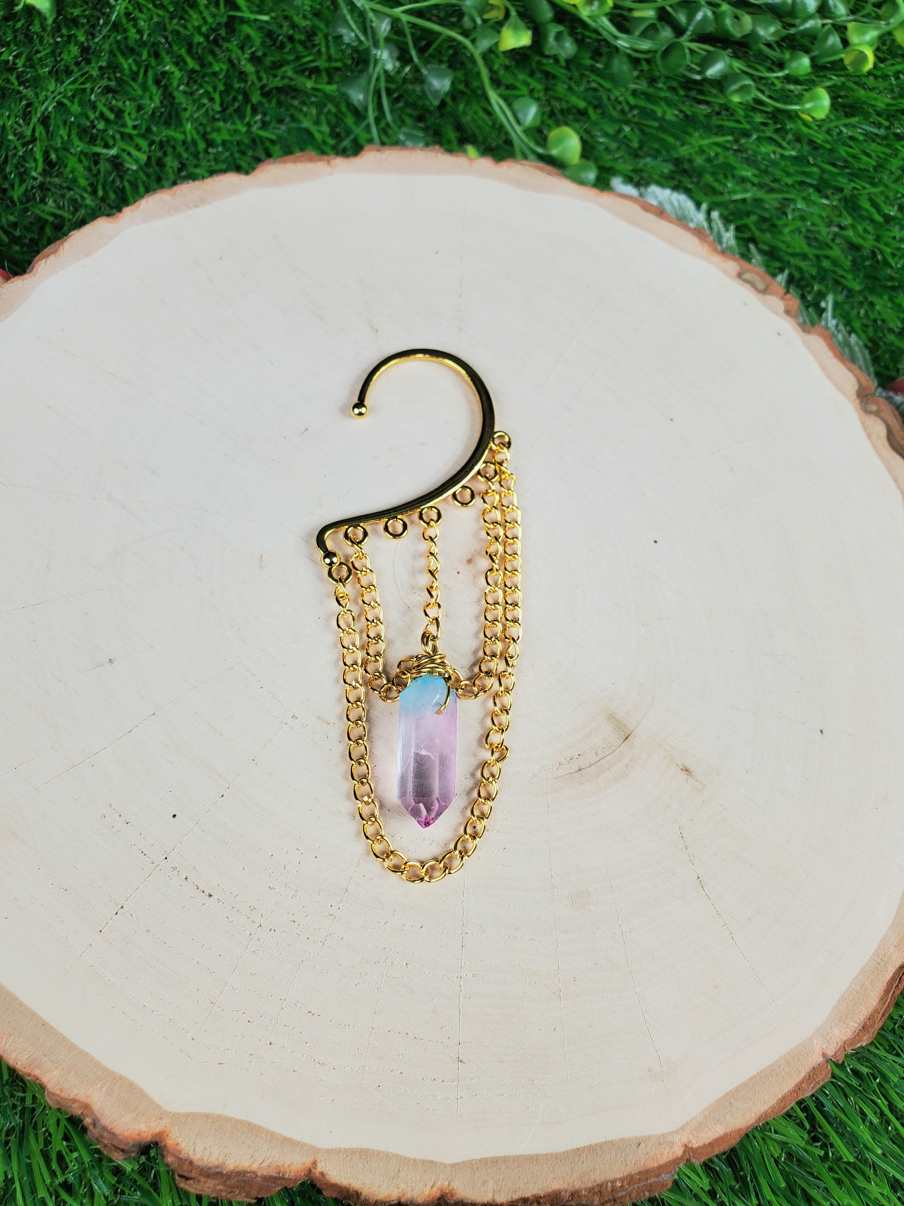 Crystal Point Ear Cuffs -Gold Ear Cuffs - Dangle Chain Earring
