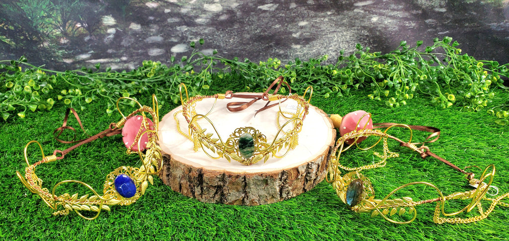 Morwenna in Gold -Lapis Lazuli Filigree Fairy Crown