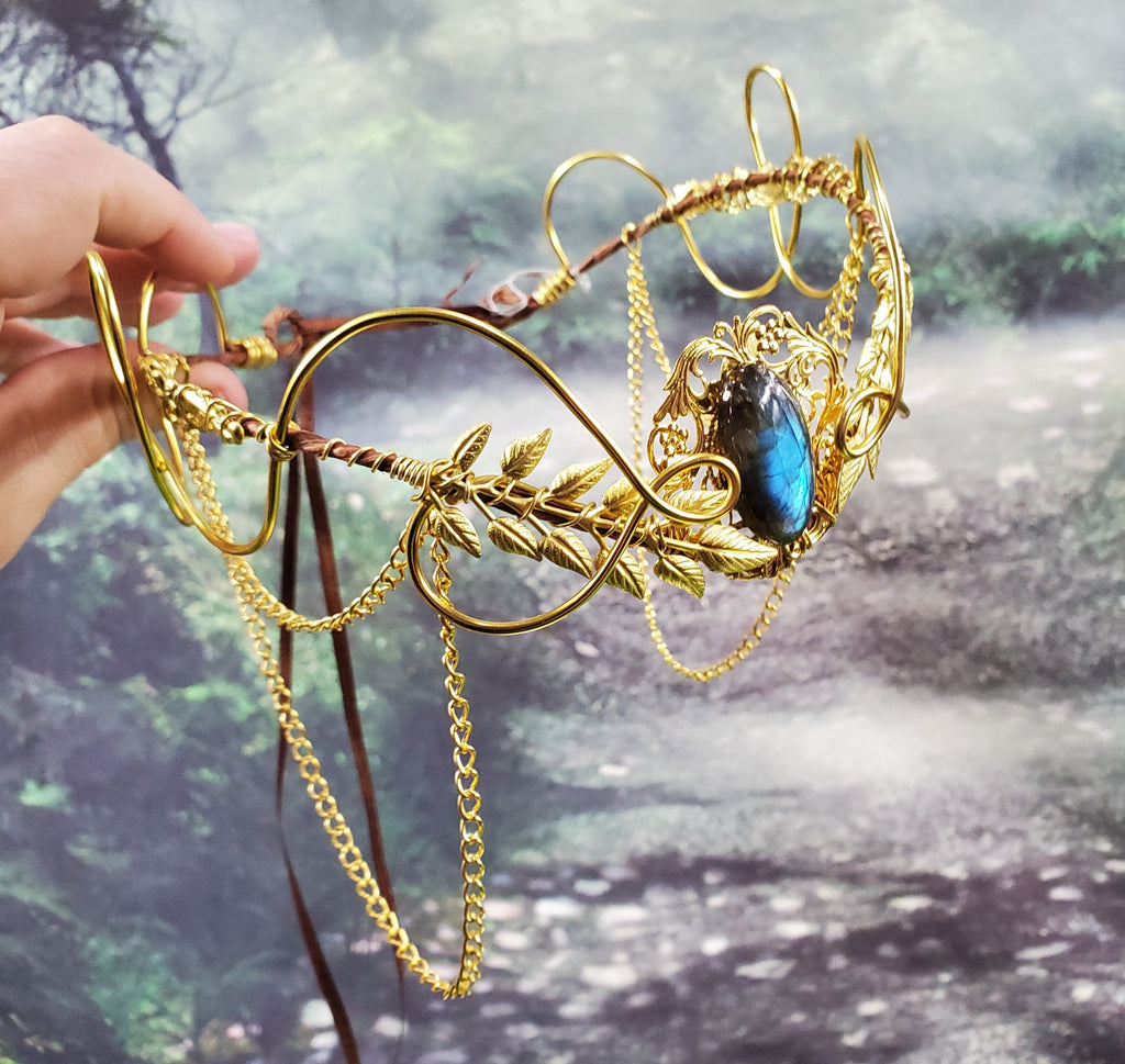 Morwenna in Gold - Labradorite Filigree Fairy Crown