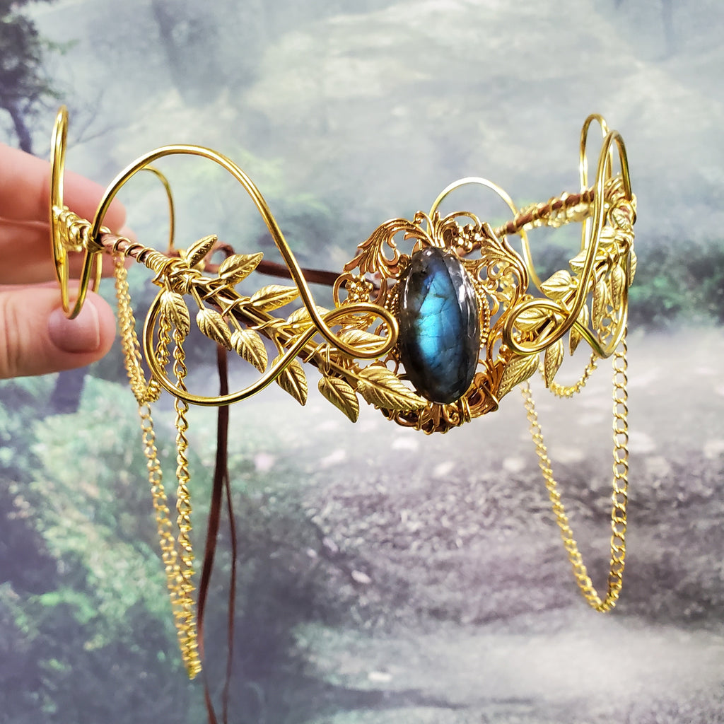 Morwenna in Gold - Labradorite Filigree Fairy Crown