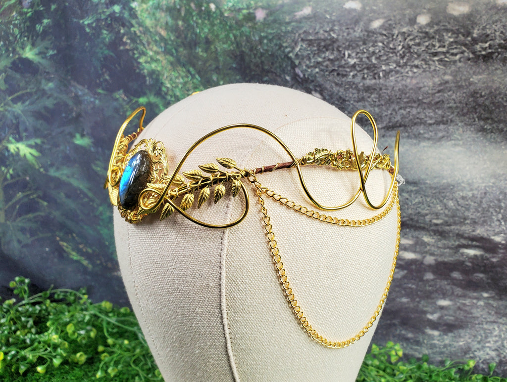 Morwenna in Gold - Labradorite Filigree Fairy Crown