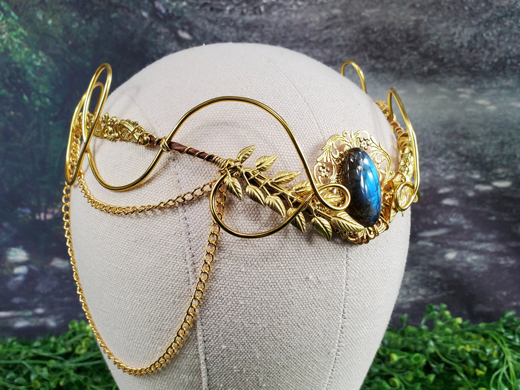 Morwenna in Gold - Labradorite Filigree Fairy Crown