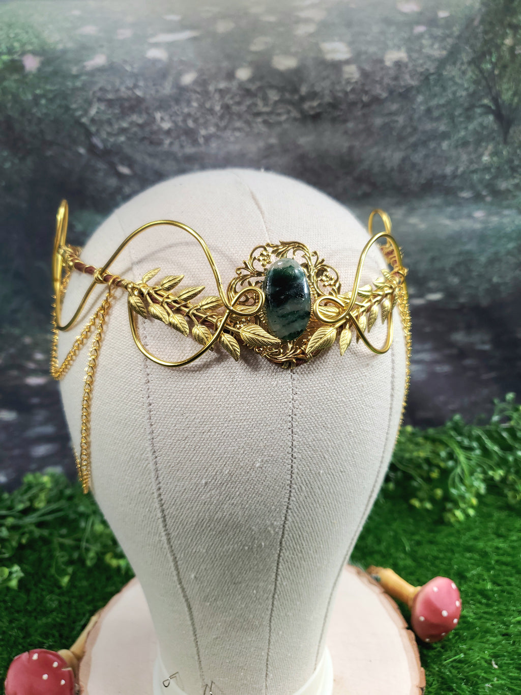 Morwenna in Gold -Moss Agate Filigree Fairy Crown