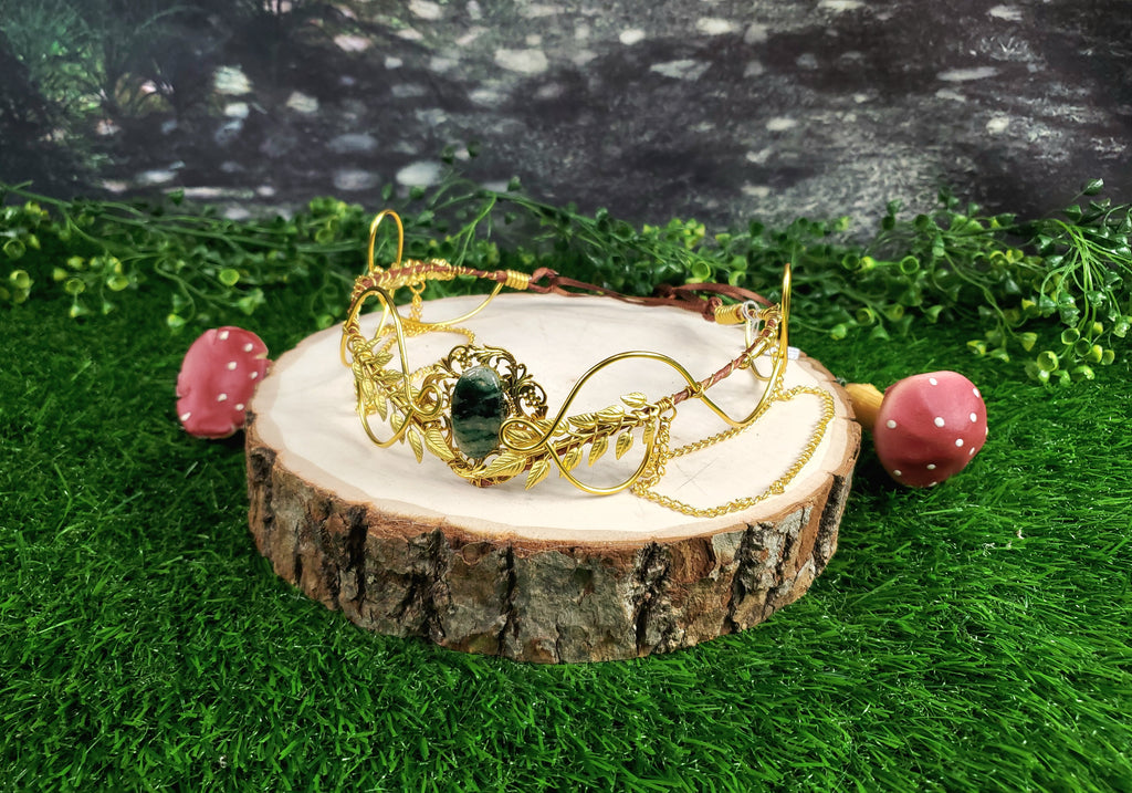 Morwenna in Gold -Moss Agate Filigree Fairy Crown