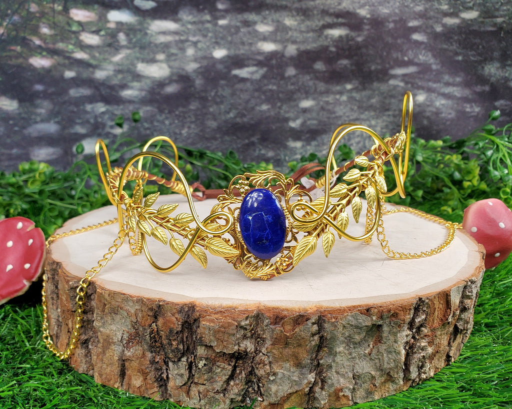 Morwenna in Gold -Lapis Lazuli Filigree Fairy Crown