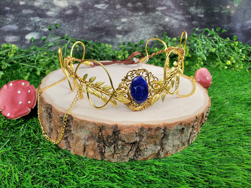 Morwenna in Gold -Lapis Lazuli Filigree Fairy Crown