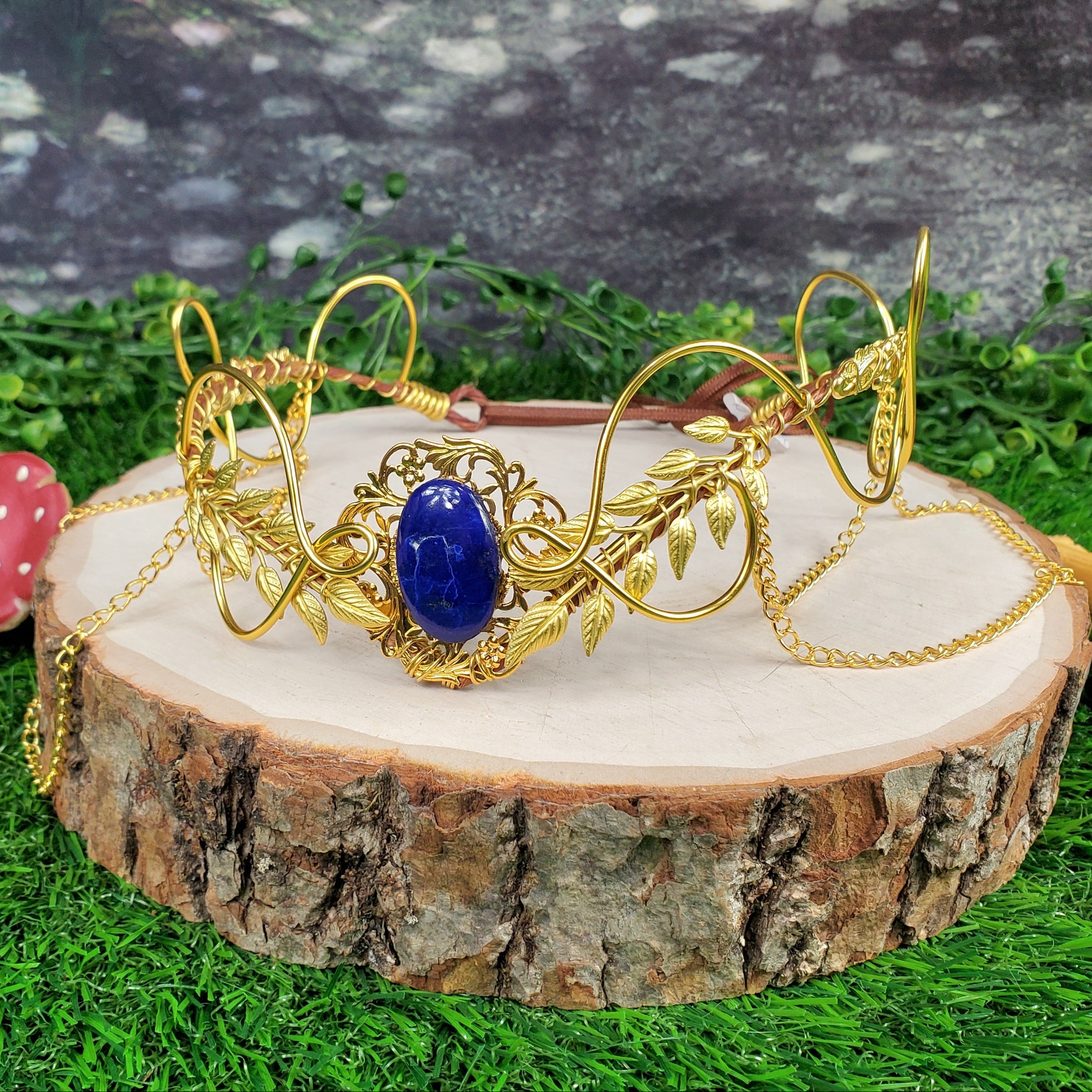 Morwenna in Gold -Lapis Lazuli Filigree Fairy Crown