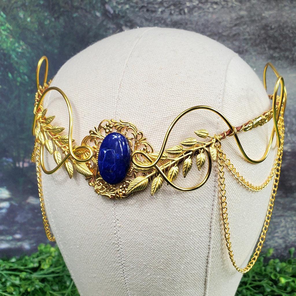 Morwenna in Gold -Lapis Lazuli Filigree Fairy Crown