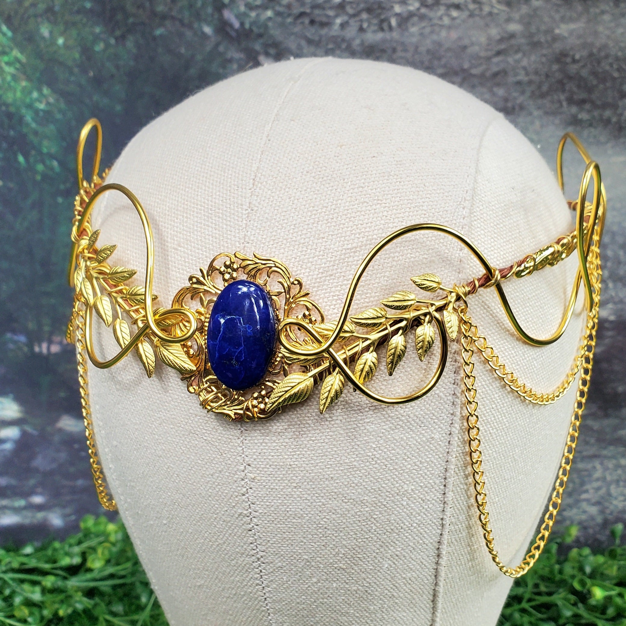 Morwenna in Gold -Lapis Lazuli Filigree Fairy Crown