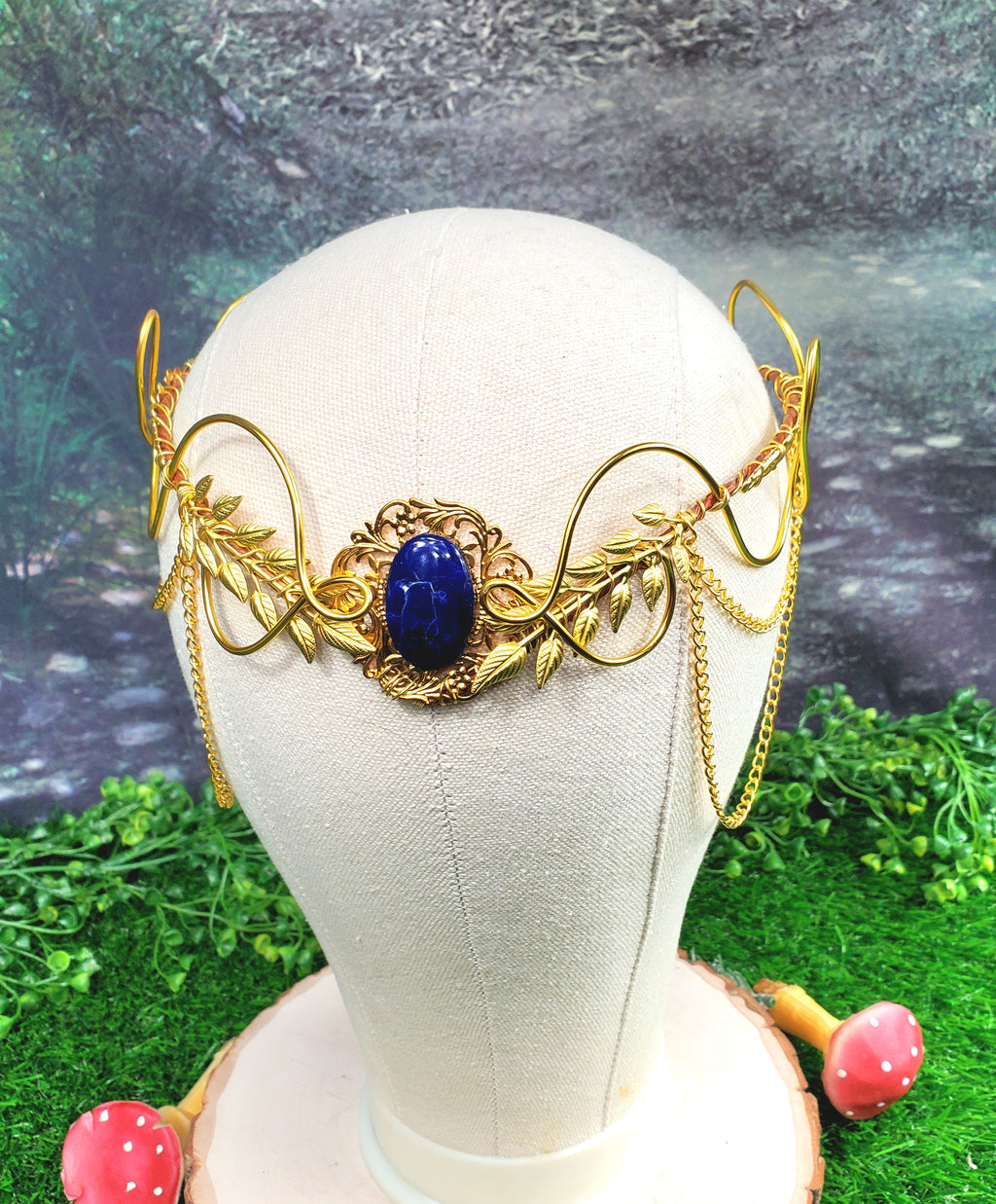Morwenna in Gold -Lapis Lazuli Filigree Fairy Crown