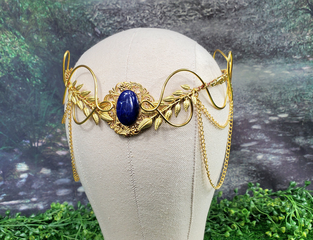 Morwenna in Gold -Lapis Lazuli Filigree Fairy Crown