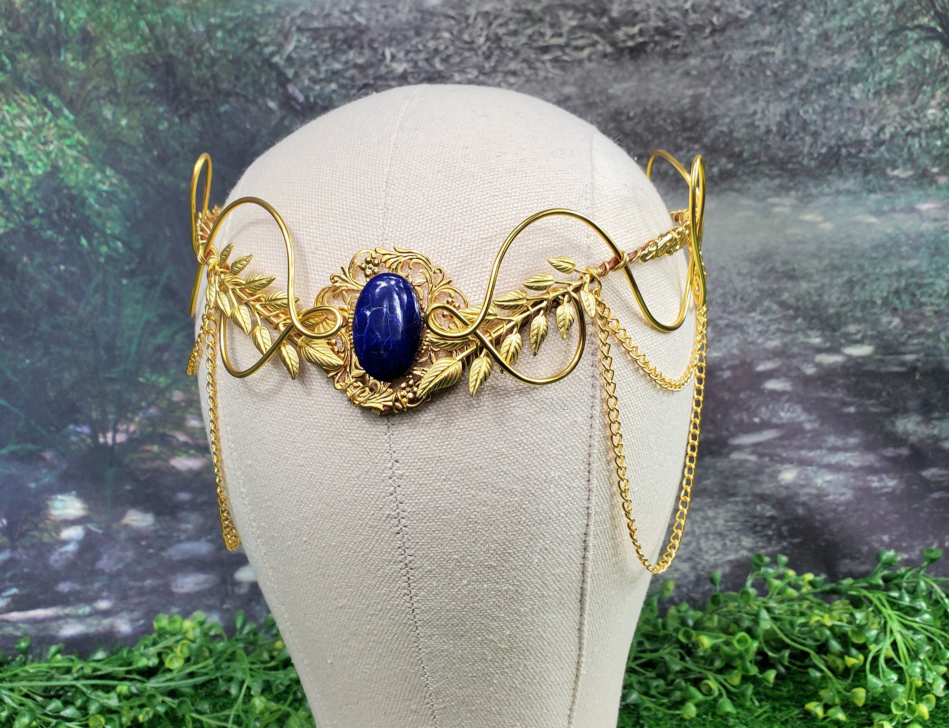 Morwenna in Gold -Lapis Lazuli Filigree Fairy Crown