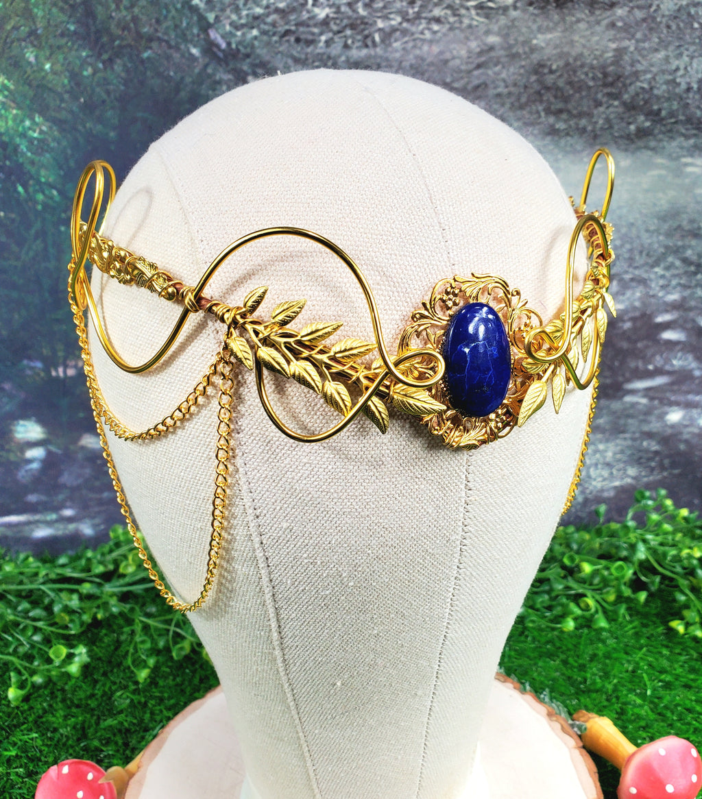 Morwenna in Gold -Lapis Lazuli Filigree Fairy Crown