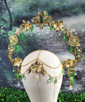 Goddess Of Spring - Gold and Green Jeweled Filigree Halo Headpiece