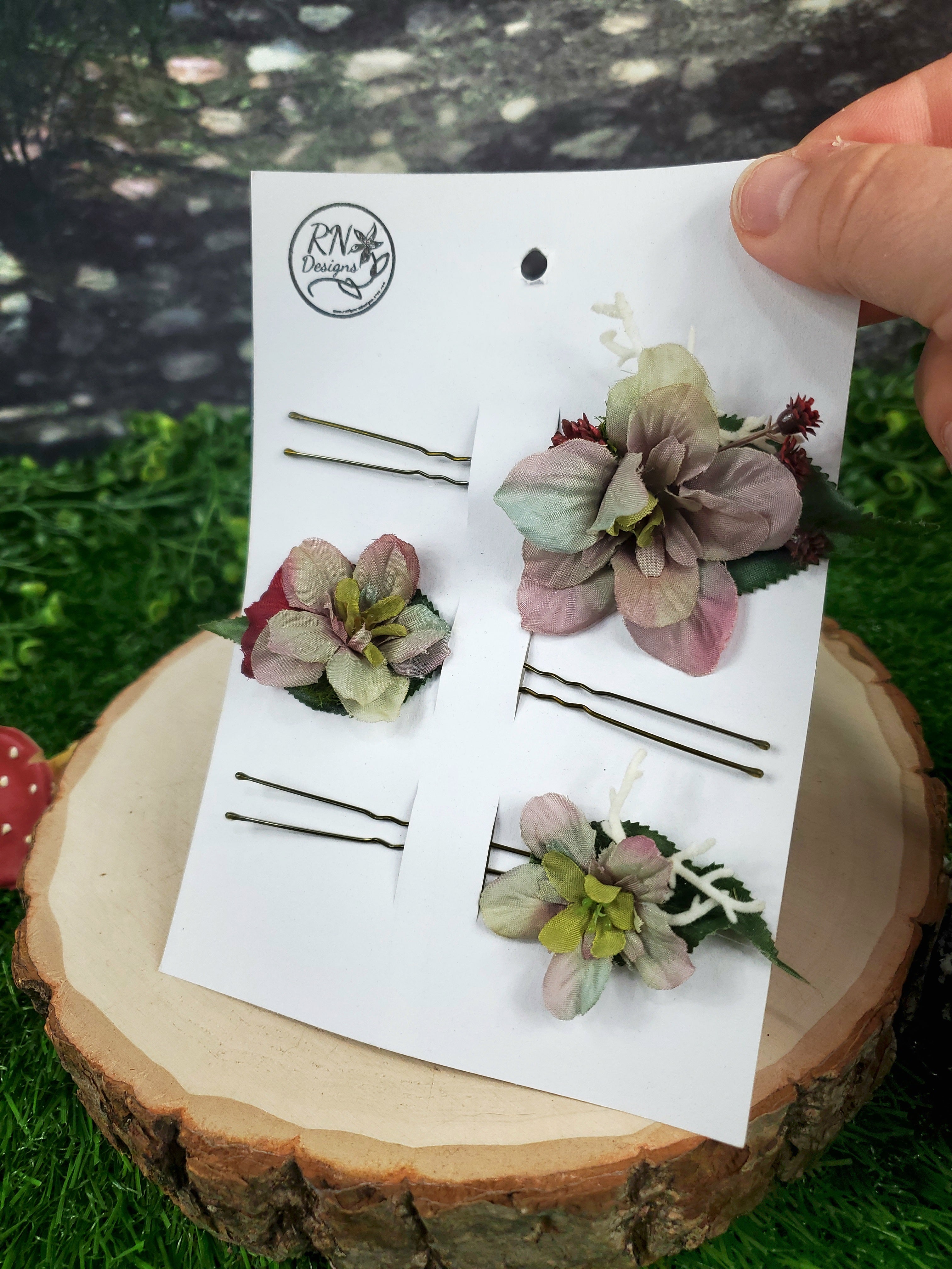 Greyish Lavender Floral Hair pins- Set of 3