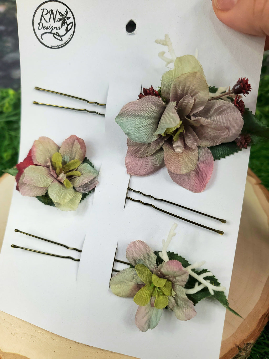 Greyish Lavender Floral Hair pins- Set of 3