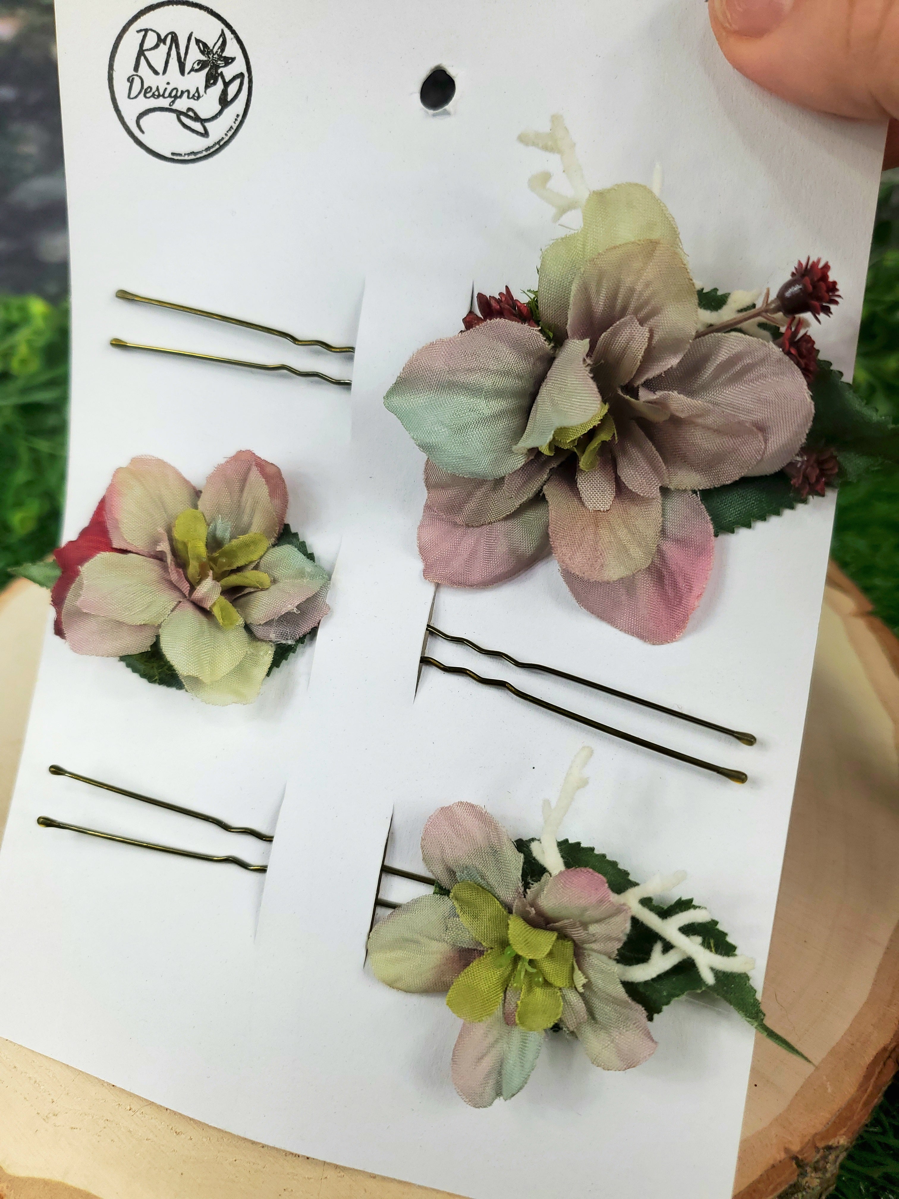 Greyish Lavender Floral Hair pins- Set of 3