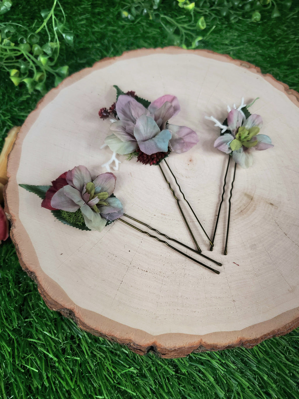Greyish Lavender Floral Hair pins- Set of 3