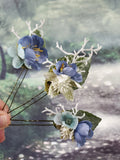 Blue and White Floral Hair pins- Set of 3