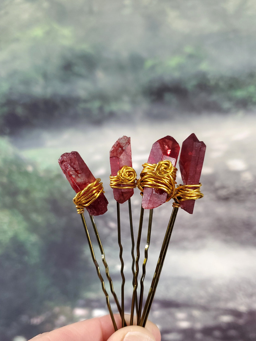 Quartz Crystal Point Hair pins- Set of 4
