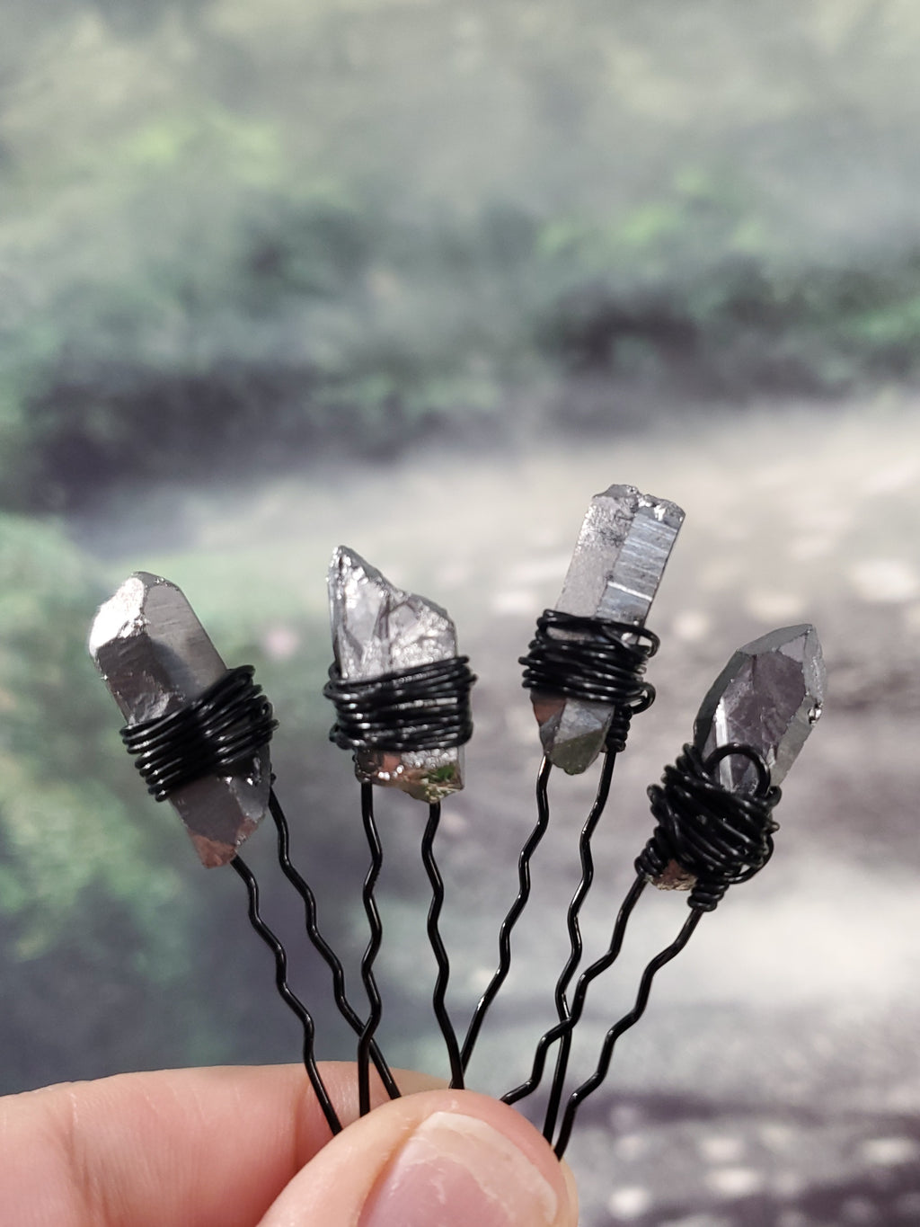 Quartz Crystal Point Hair pins- Set of 4