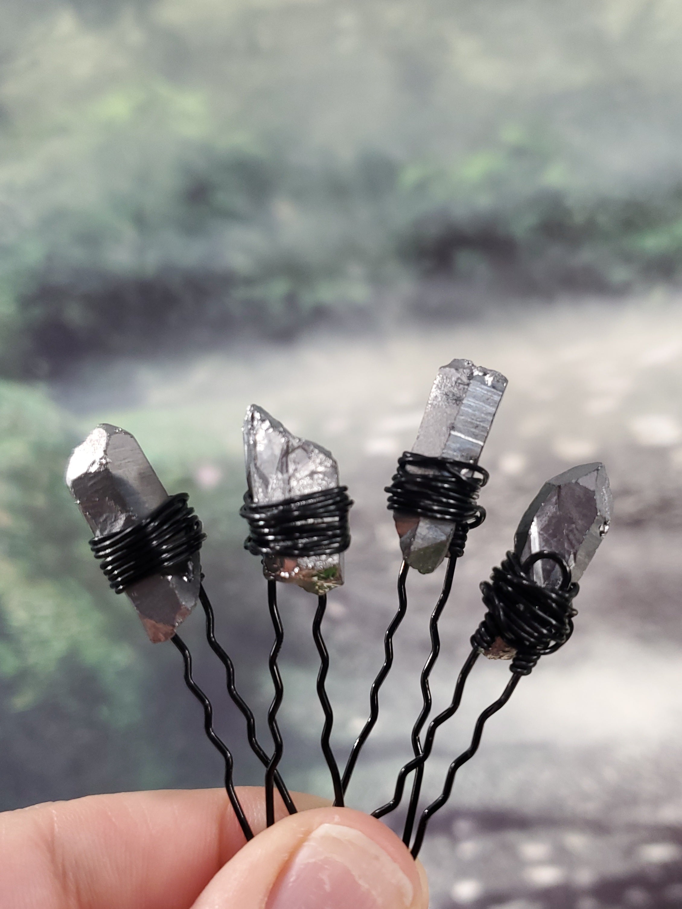Quartz Crystal Point Hair pins- Set of 4