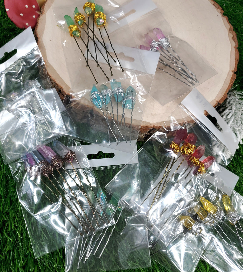 Quartz Crystal Point Hair pins- Set of 4