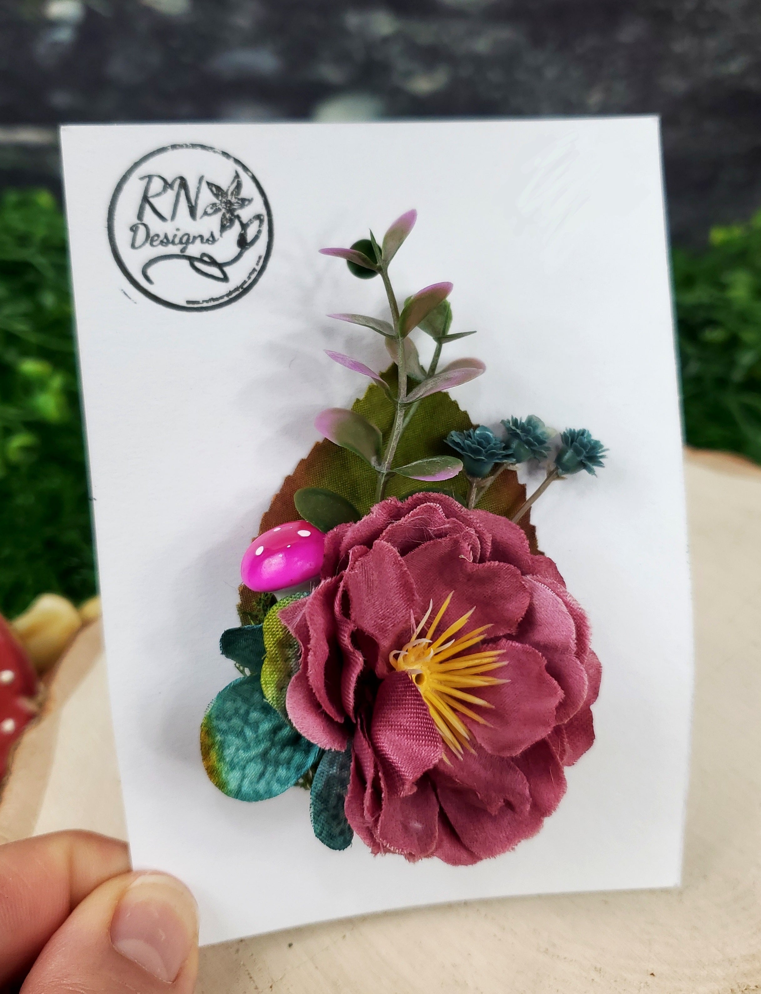 Flower Cottage Core Mini Hair Clip - Dark Rose and Teal
