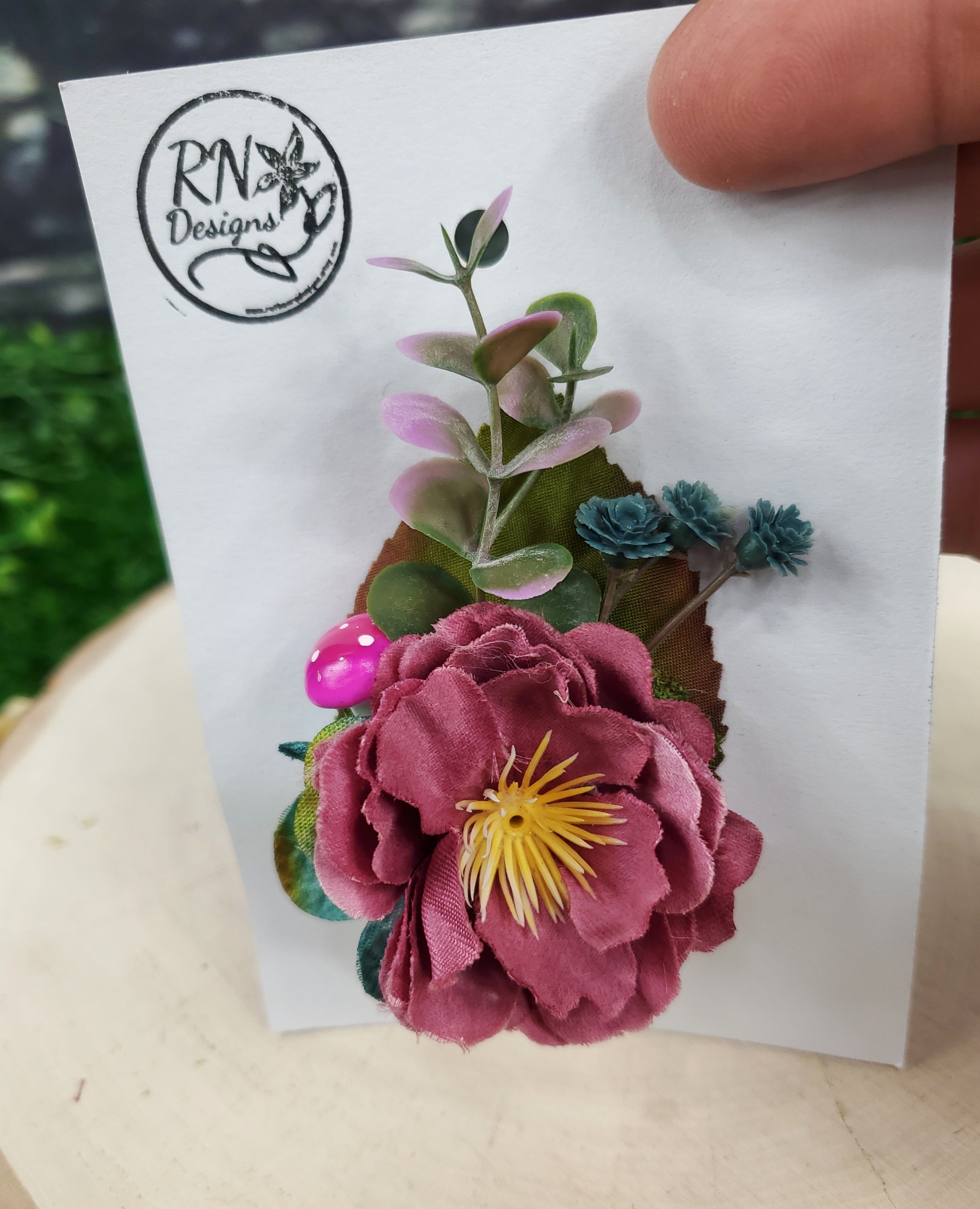 Flower Cottage Core Mini Hair Clip - Dark Rose and Teal