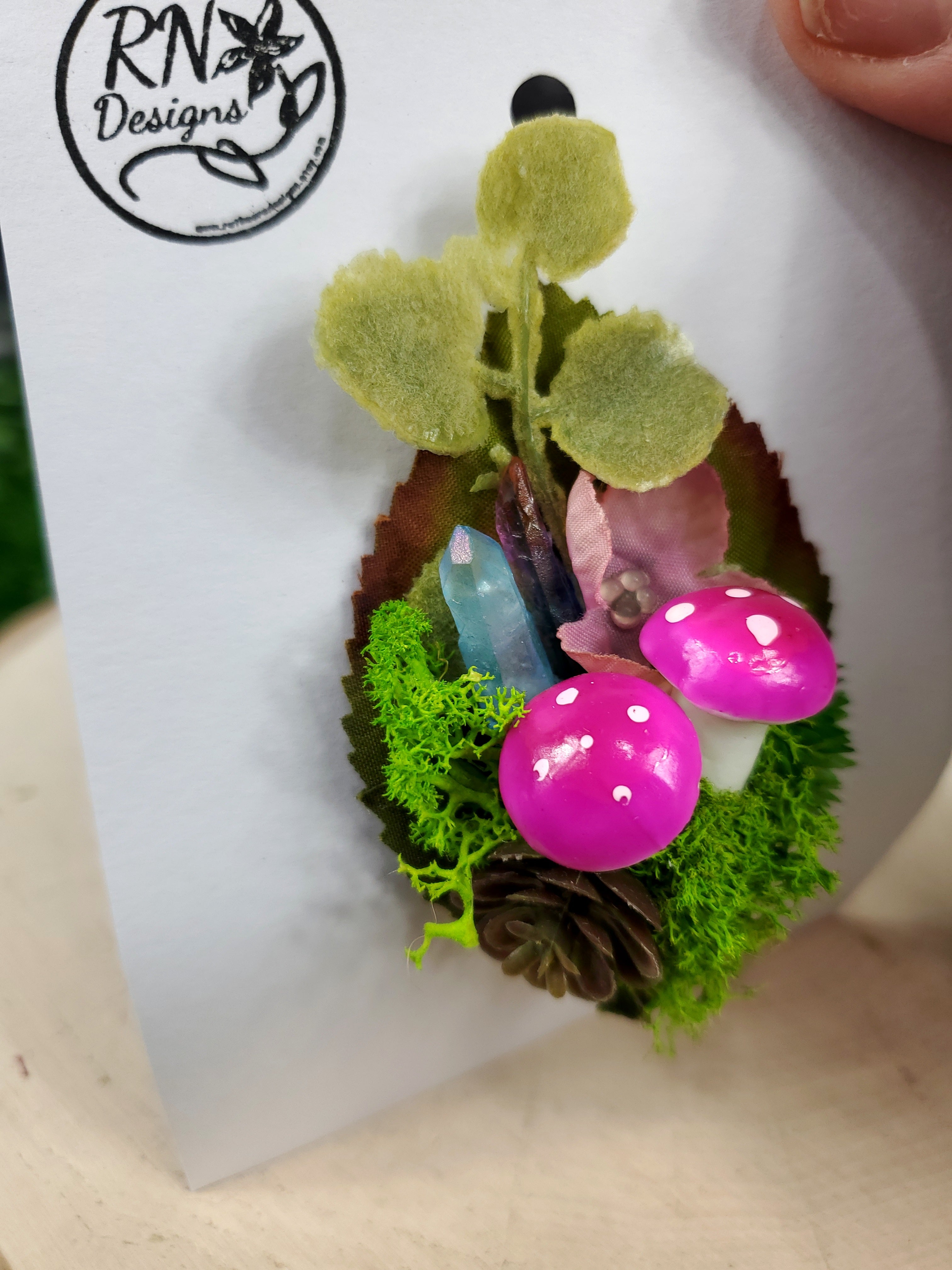 Flower Cottage Core Mini Hair Clip - Crystals and Mushies