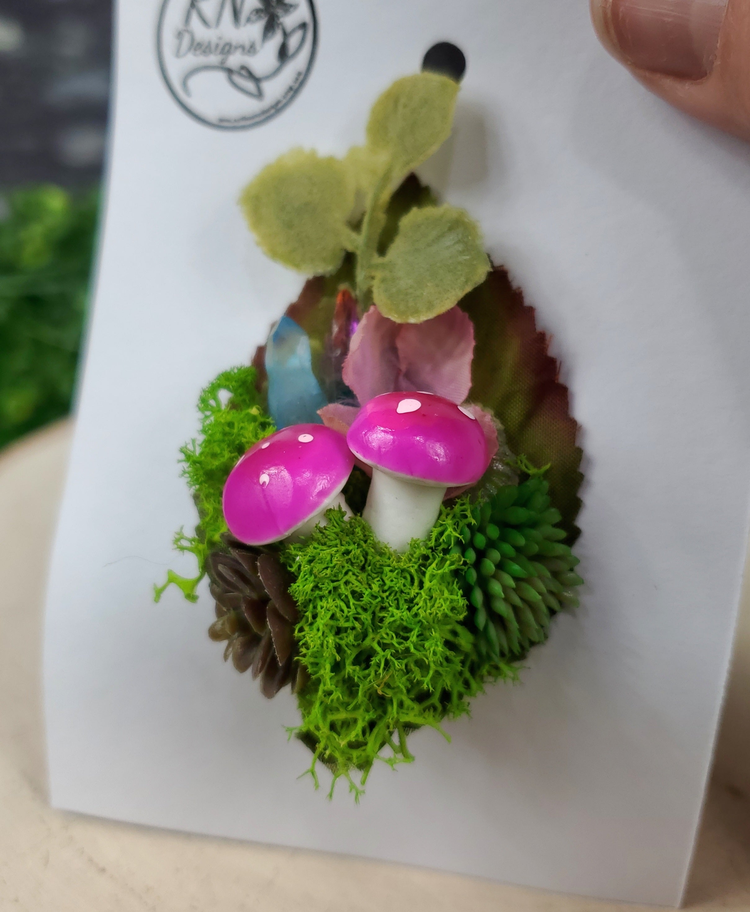 Flower Cottage Core Mini Hair Clip - Crystals and Mushies