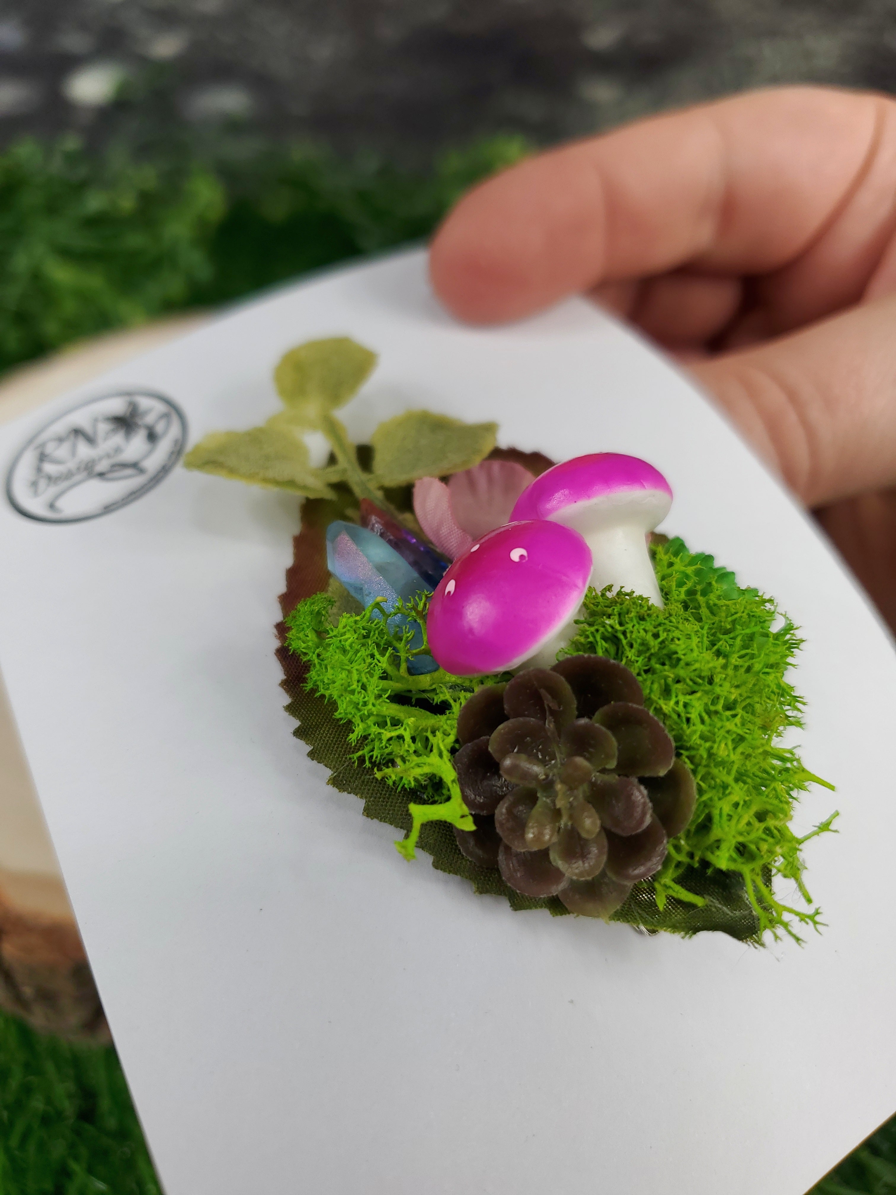 Flower Cottage Core Mini Hair Clip - Crystals and Mushies