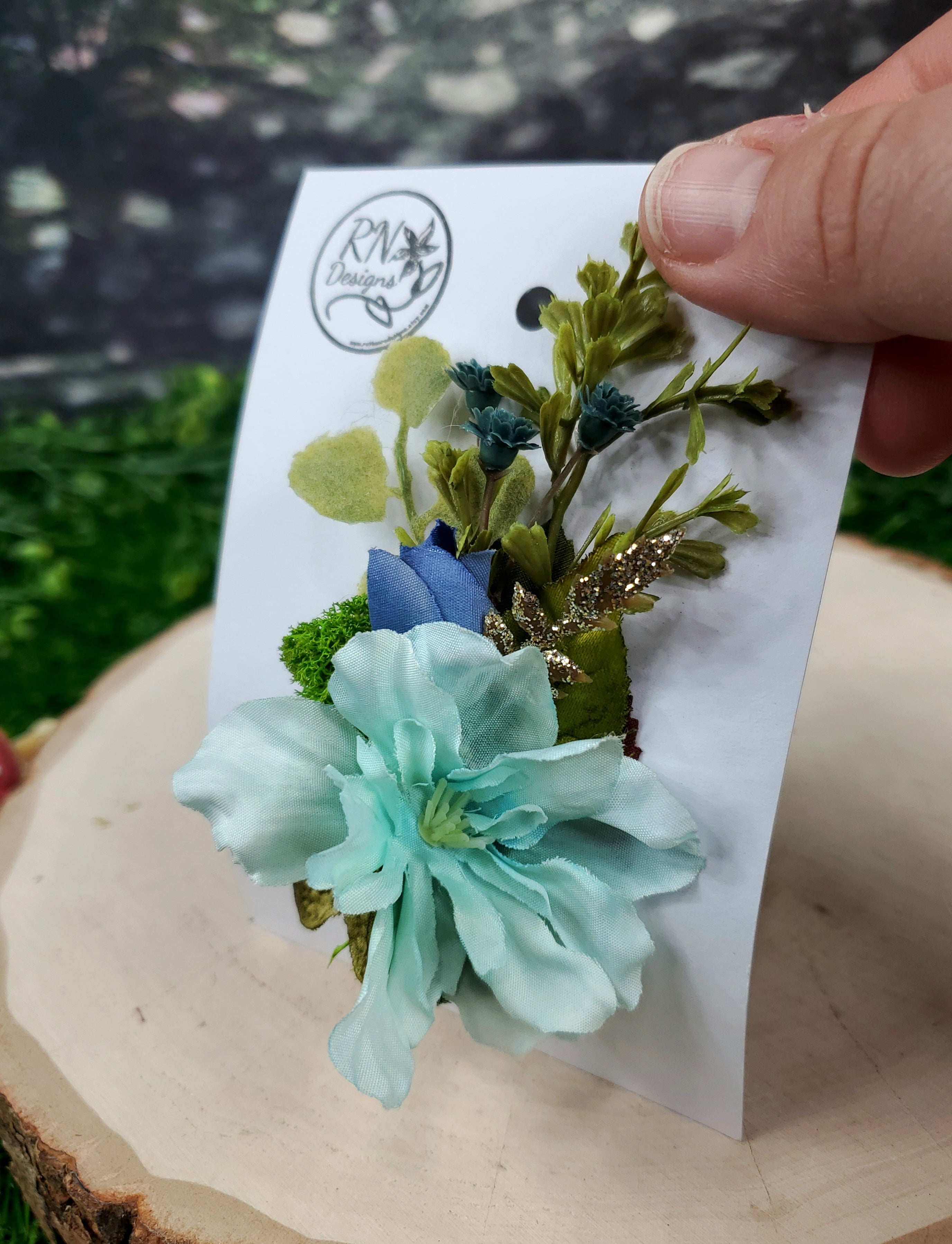 Flower Cottage Core Mini Hair Clip - Aqua & Blue