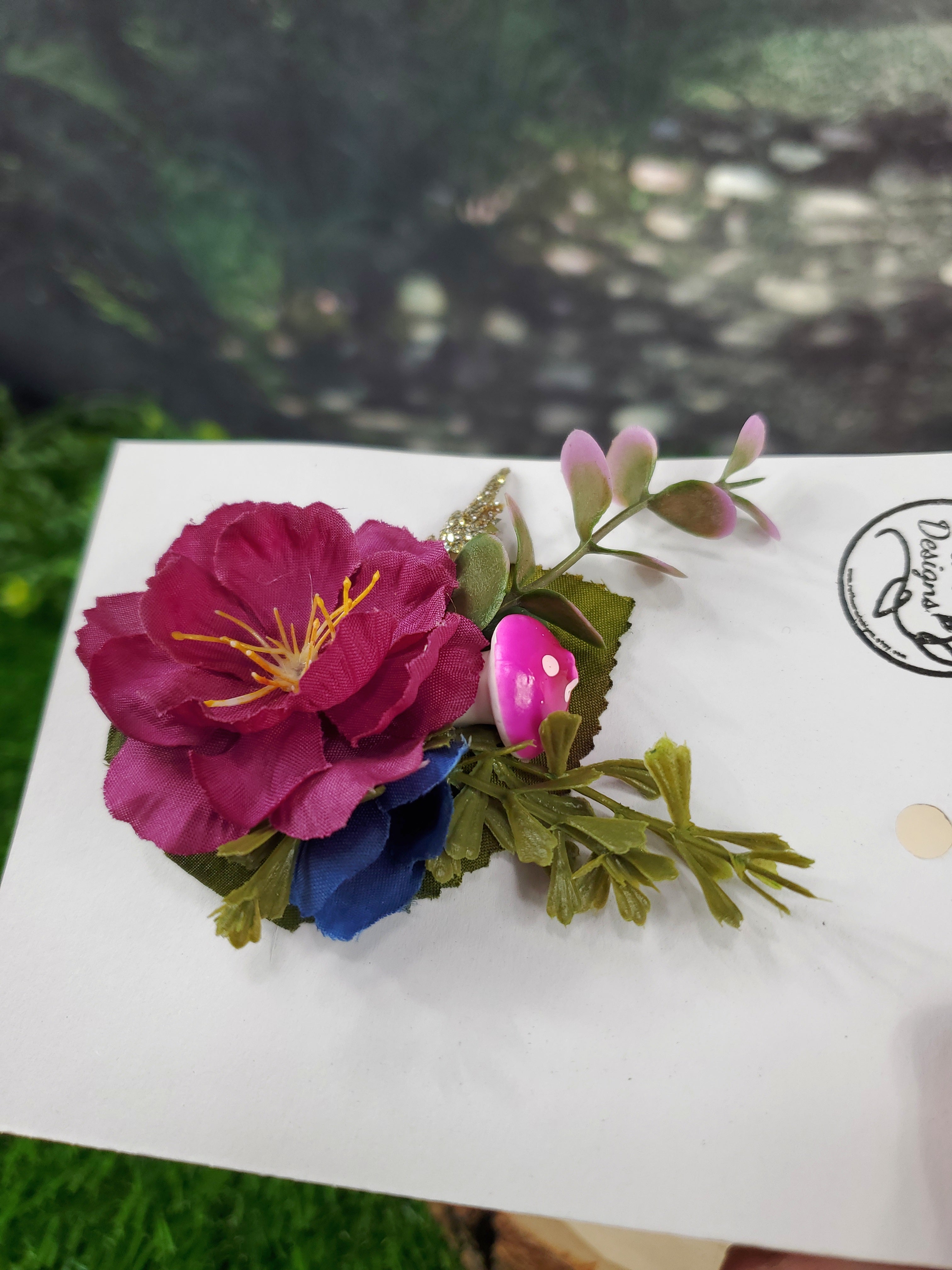 Flower Cottage Core Mini Hair Clip - Dark Rose Pink