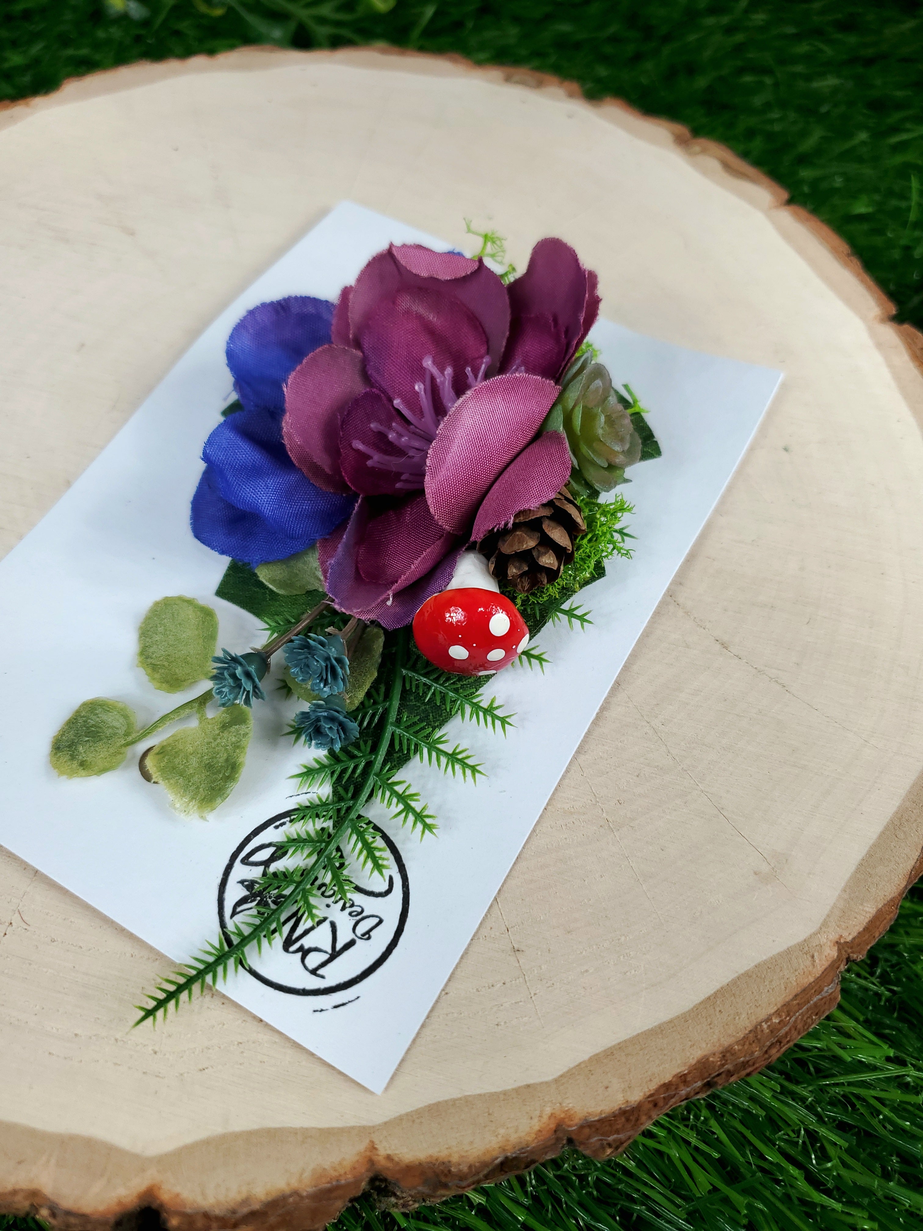 Dark Blue and Purple Flower Cottage Core Mini Hair Clip