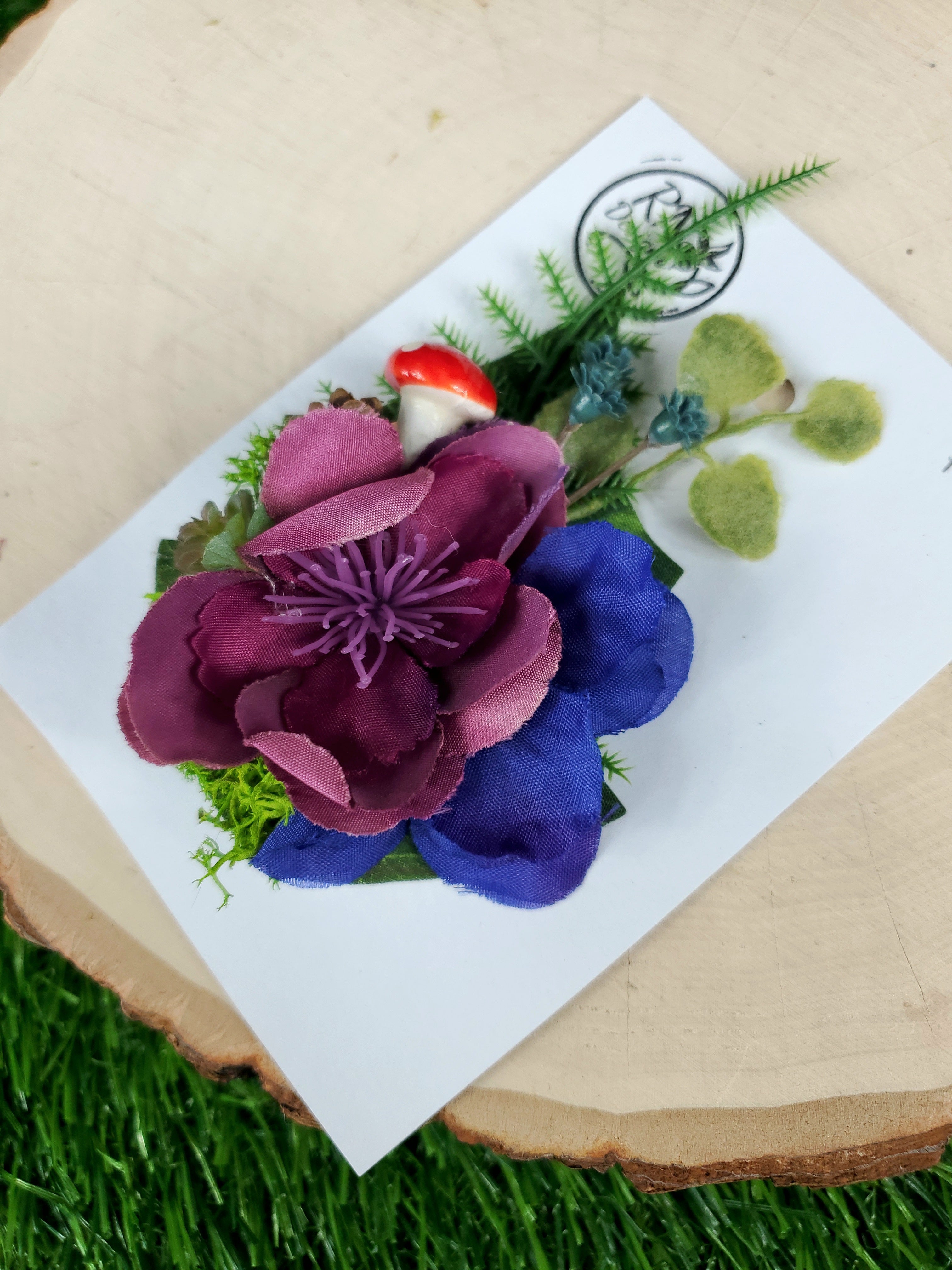 Dark Blue and Purple Flower Cottage Core Mini Hair Clip