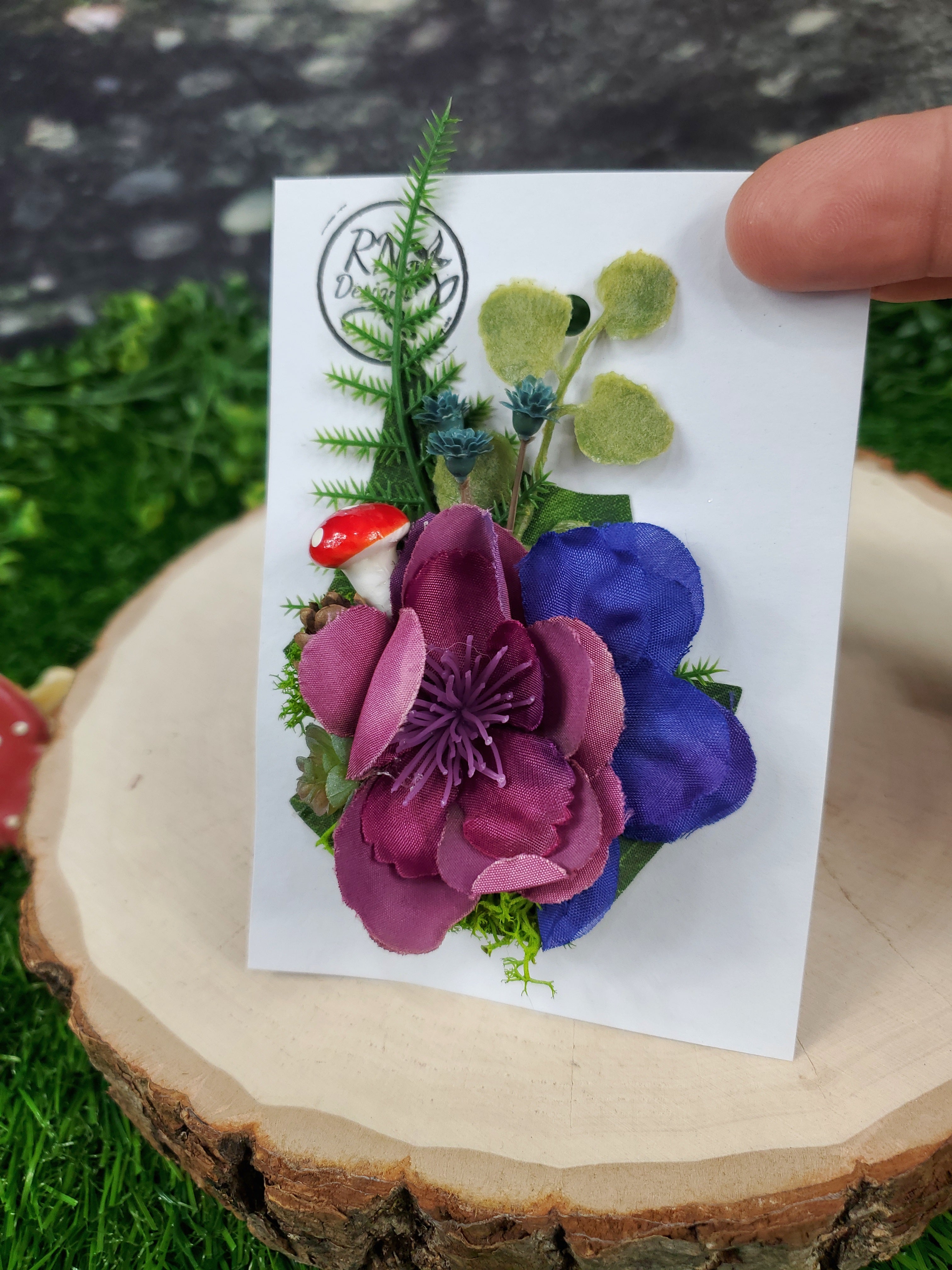 Dark Blue and Purple Flower Cottage Core Mini Hair Clip
