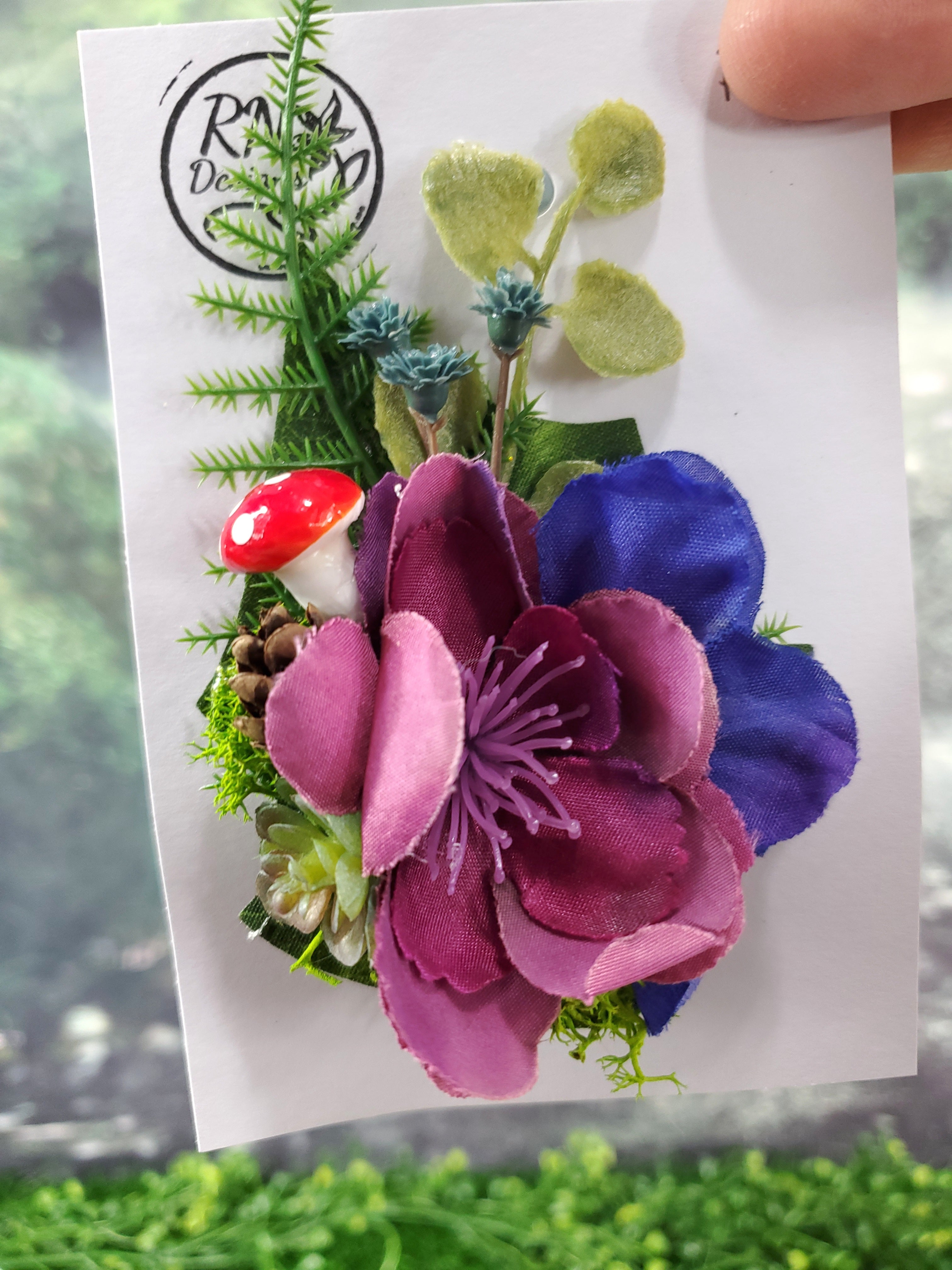 Dark Blue and Purple Flower Cottage Core Mini Hair Clip