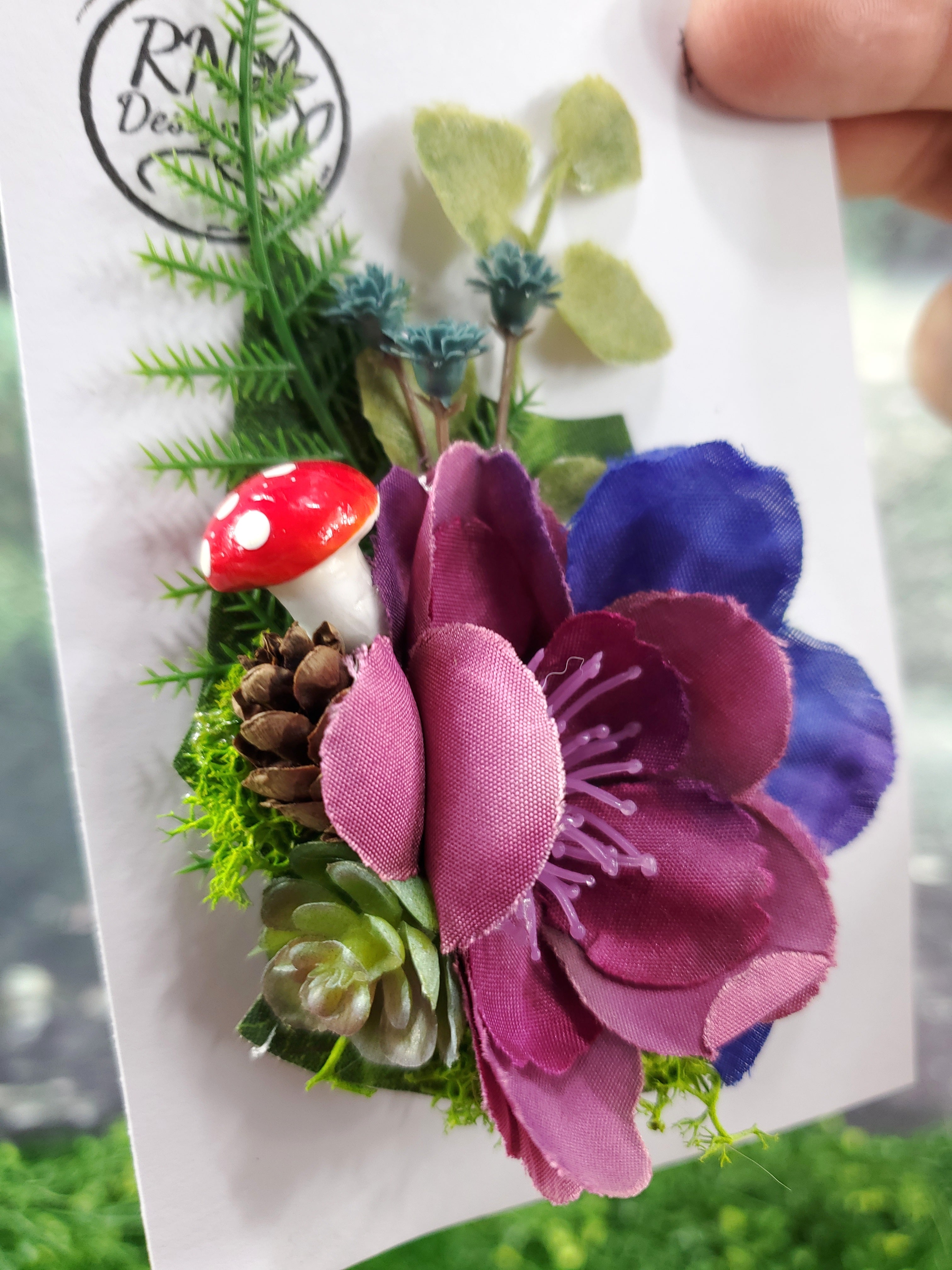 Dark Blue and Purple Flower Cottage Core Mini Hair Clip