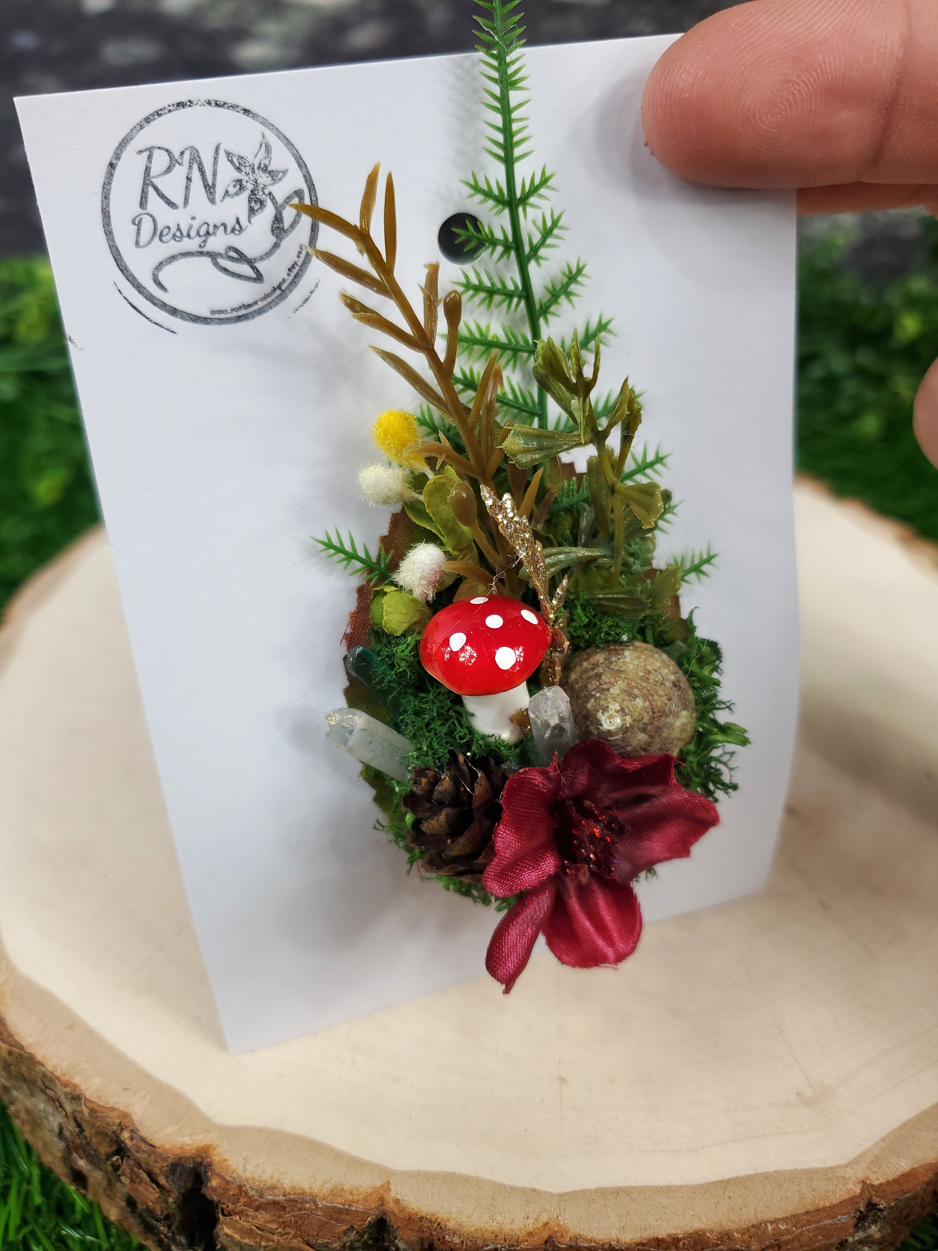 Burgundy and Green Woodland Mini Cottage Core Flower Hair Clip